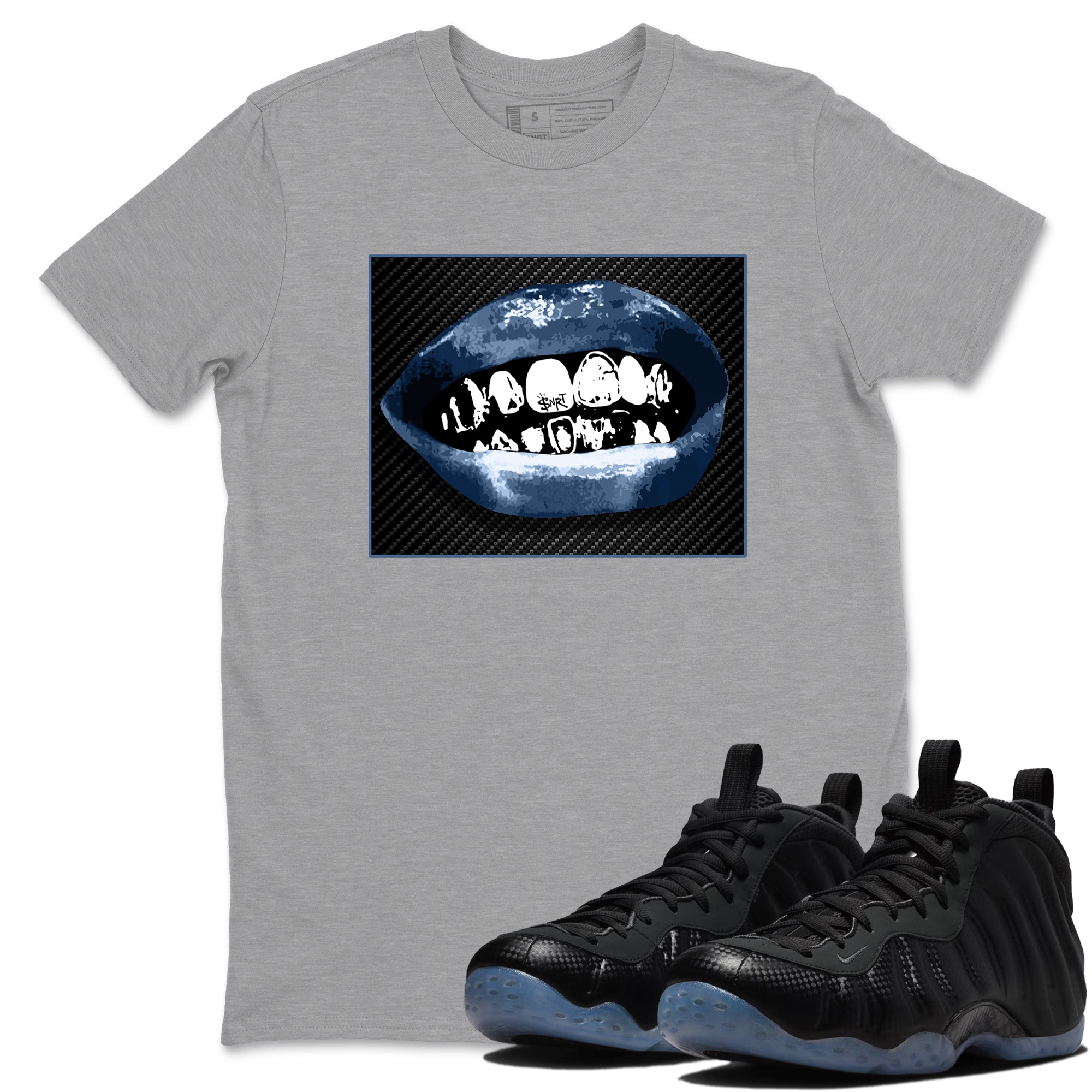 Sneaker Threads  Sneaker Tees To Match Air Foamposite One Carbon Fiber  Grillz Lips Graphic Tee Heather Grey 1. Perfect for Jordan releases 2025 colorways.