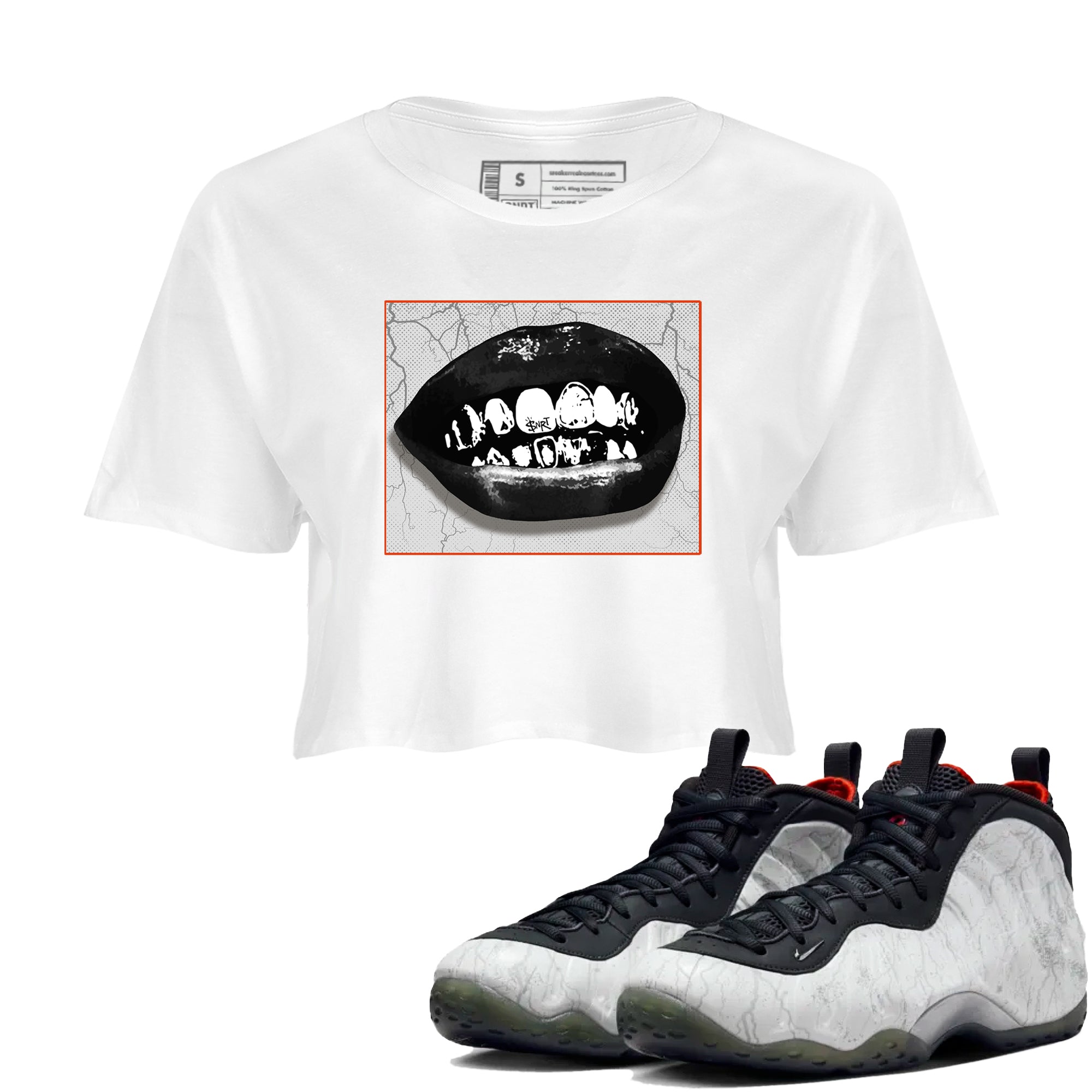 Foams One Jin shirts to match jordans Grillz Lips sneaker match tees Air Foamposite One Jin match shoes to clothes Drip Gear Zone unisex cotton White 1 crop tee