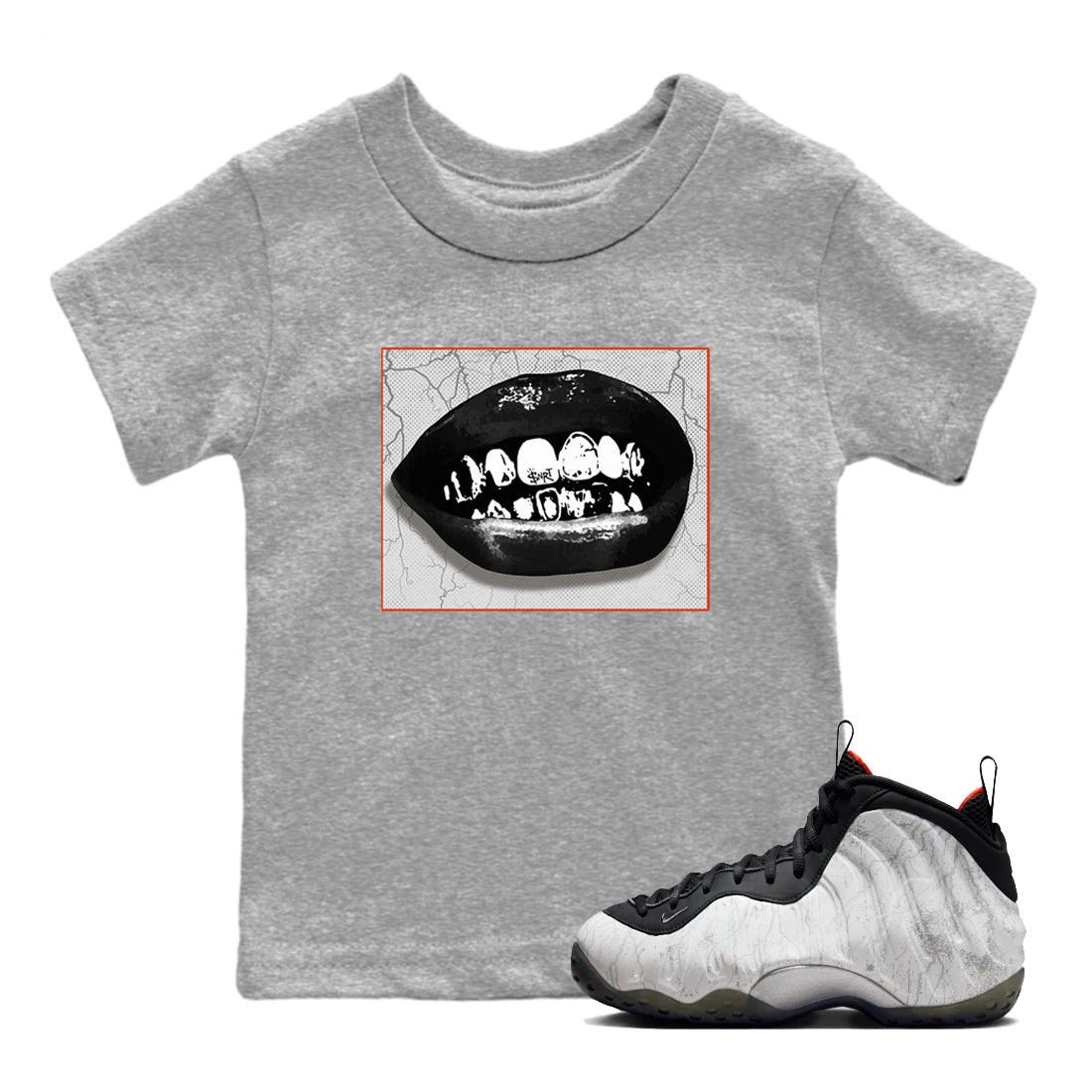 Foams One Jin shirts to match jordans Grillz Lips sneaker match tees Air Foamposite One Jin match shoes to clothes Drip Gear Zone Youth Baby Heather Grey 1 tee