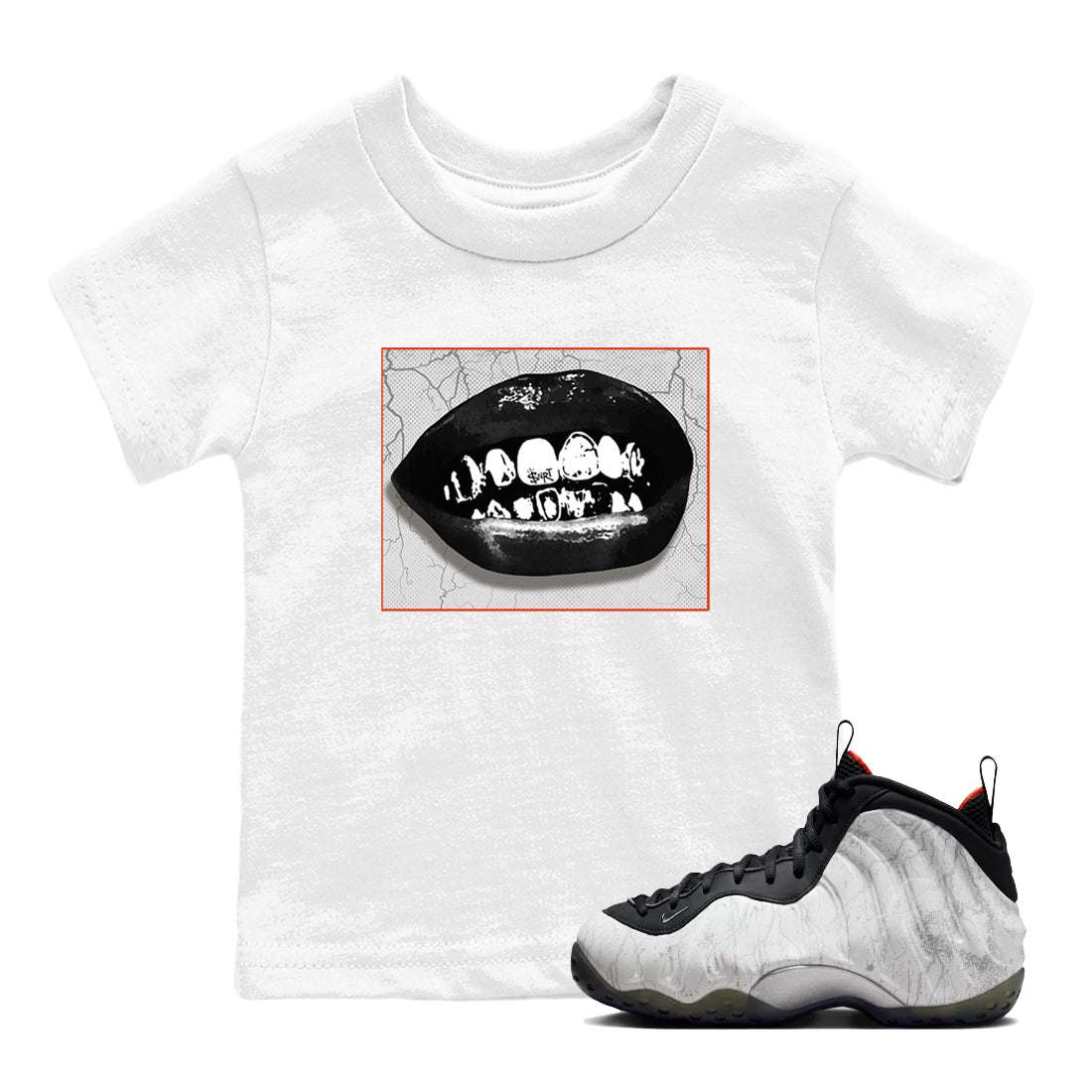 Foams One Jin shirts to match jordans Grillz Lips sneaker match tees Air Foamposite One Jin match shoes to clothes Drip Gear Zone Youth Baby White 1 tee