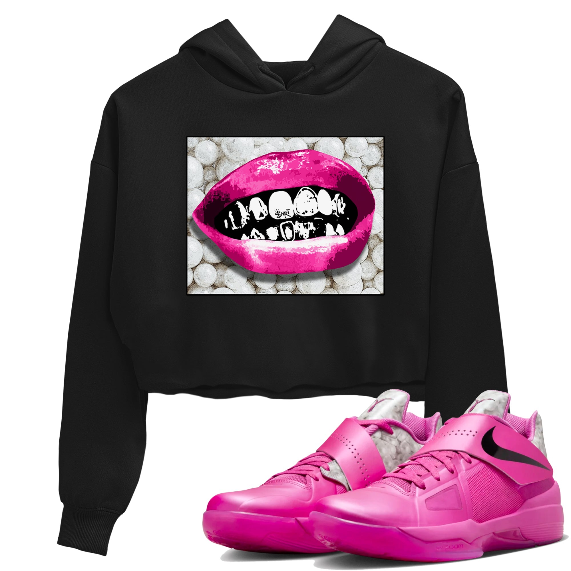 Nike KD 4 Retro Aunt Pearl shirts to match jordans Grillz Lips sneaker match tees Nike KD 4 Aunt Pearl match shoes to clothes Drip Gear Zone unisex cotton Black 1 crop tee