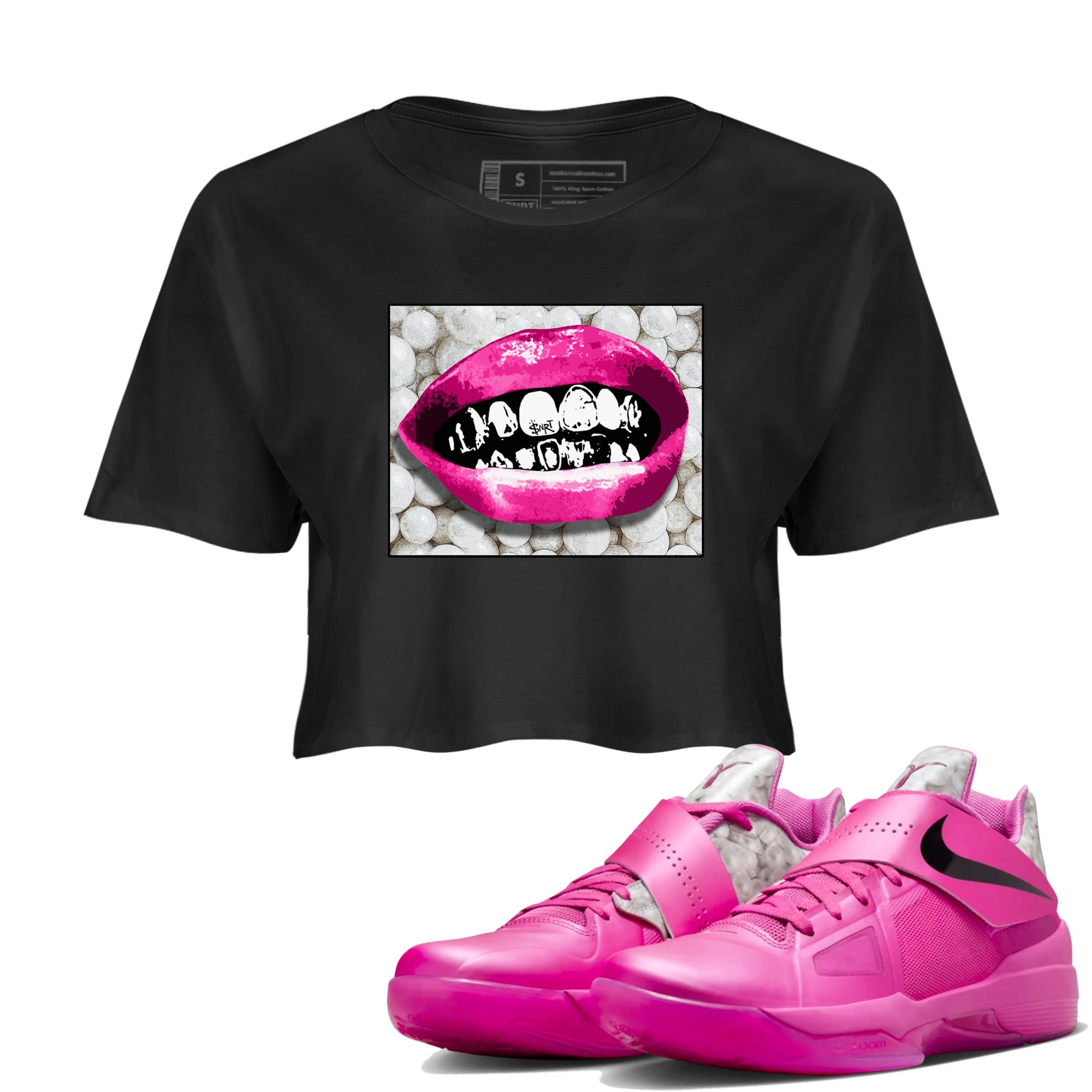 Nike KD 4 Retro Aunt Pearl shirts to match jordans Grillz Lips sneaker match tees Nike KD 4 Aunt Pearl match shoes to clothes Drip Gear Zone unisex cotton Black 1 crop tee