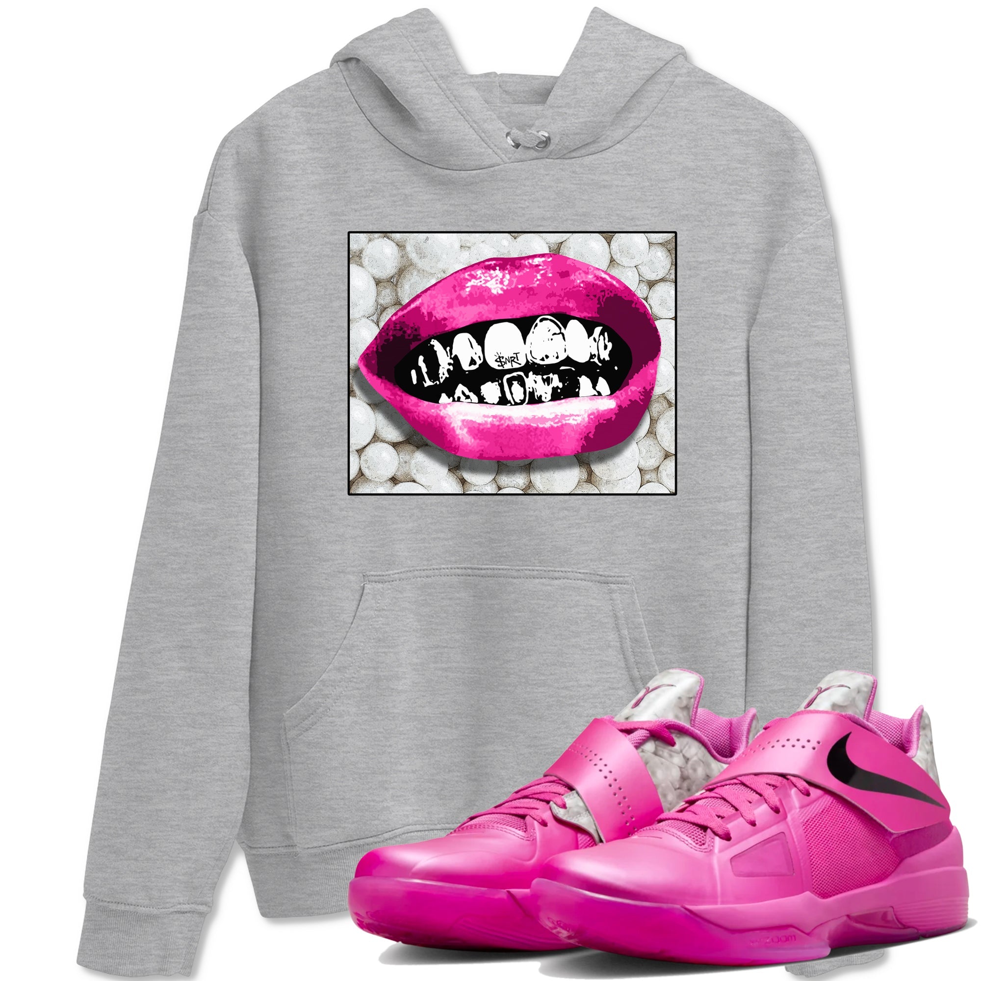 Nike KD 4 Retro Aunt Pearl shirts to match jordans Grillz Lips sneaker match tees Nike KD 4 Aunt Pearl match shoes to clothes Drip Gear Zone unisex cotton Heather Grey 1 shirts