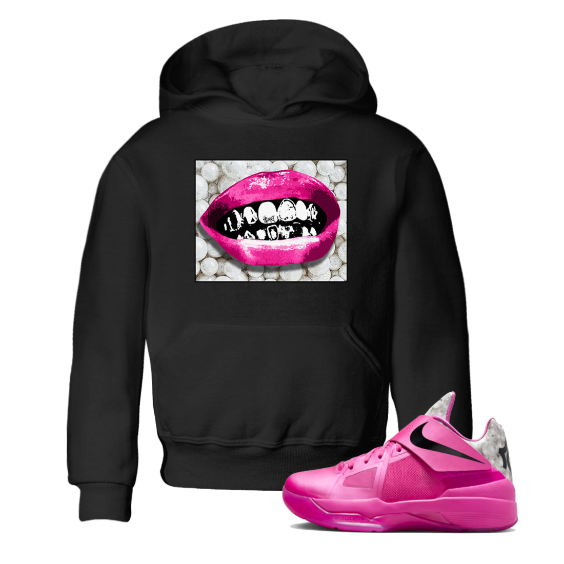 Nike KD 4 Retro Aunt Pearl shirts to match jordans Grillz Lips sneaker match tees Nike KD 4 Aunt Pearl match shoes to clothes Drip Gear Zone Youth Baby Black 1 tee