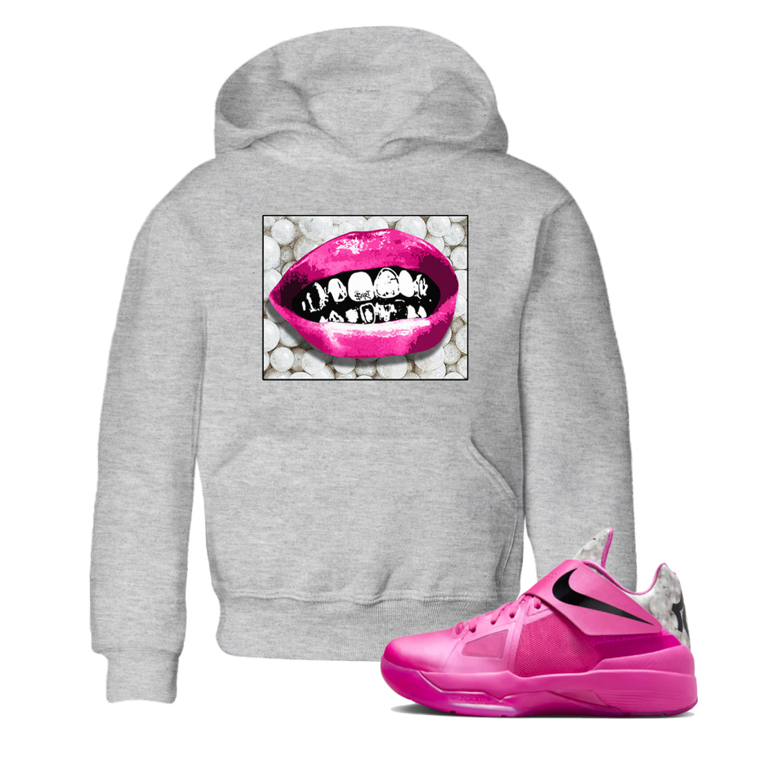 Nike KD 4 Retro Aunt Pearl shirts to match jordans Grillz Lips sneaker match tees Nike KD 4 Aunt Pearl match shoes to clothes Drip Gear Zone Youth Baby Heather Grey 1 tee