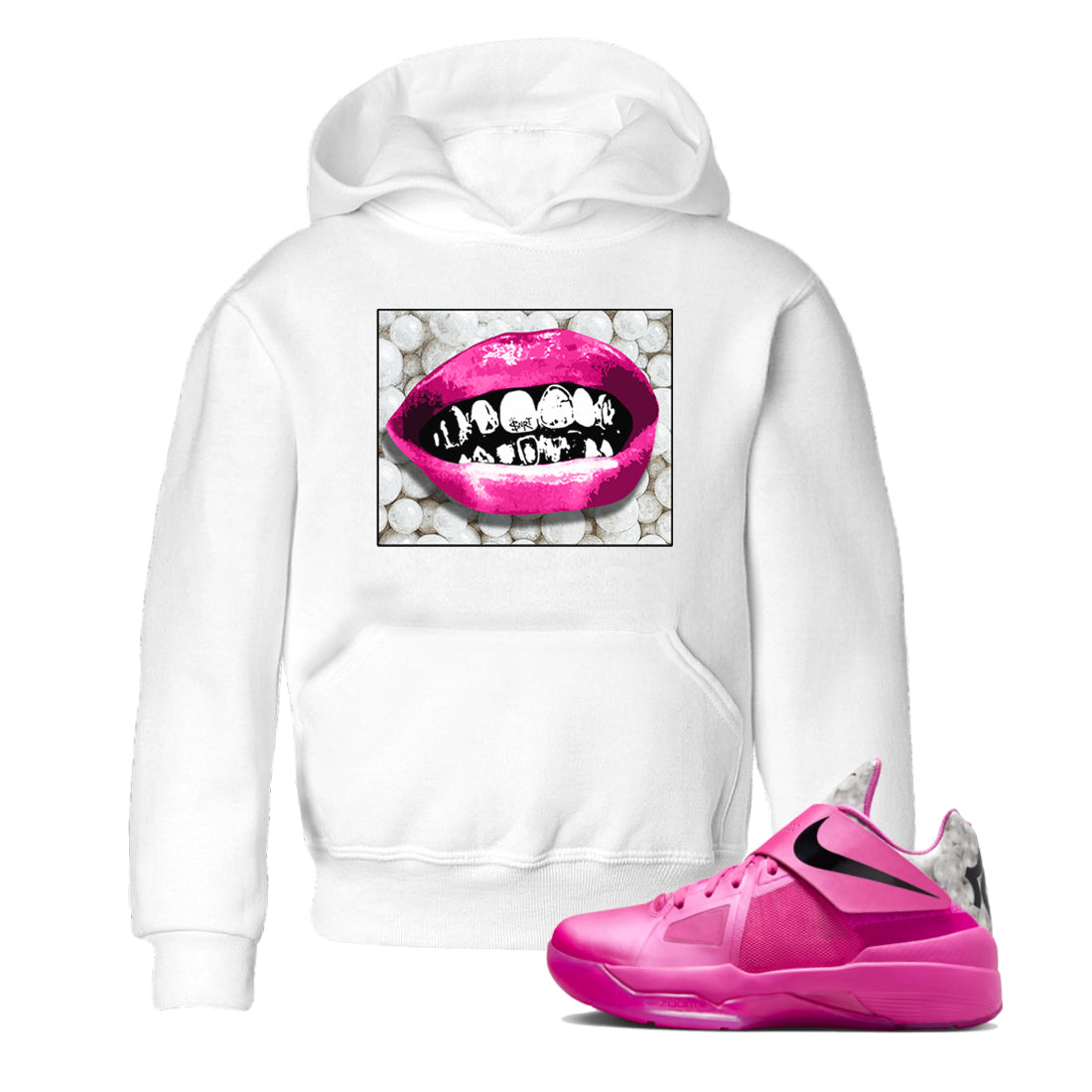 Nike KD 4 Retro Aunt Pearl shirts to match jordans Grillz Lips sneaker match tees Nike KD 4 Aunt Pearl match shoes to clothes Drip Gear Zone Youth Baby White 1 tee