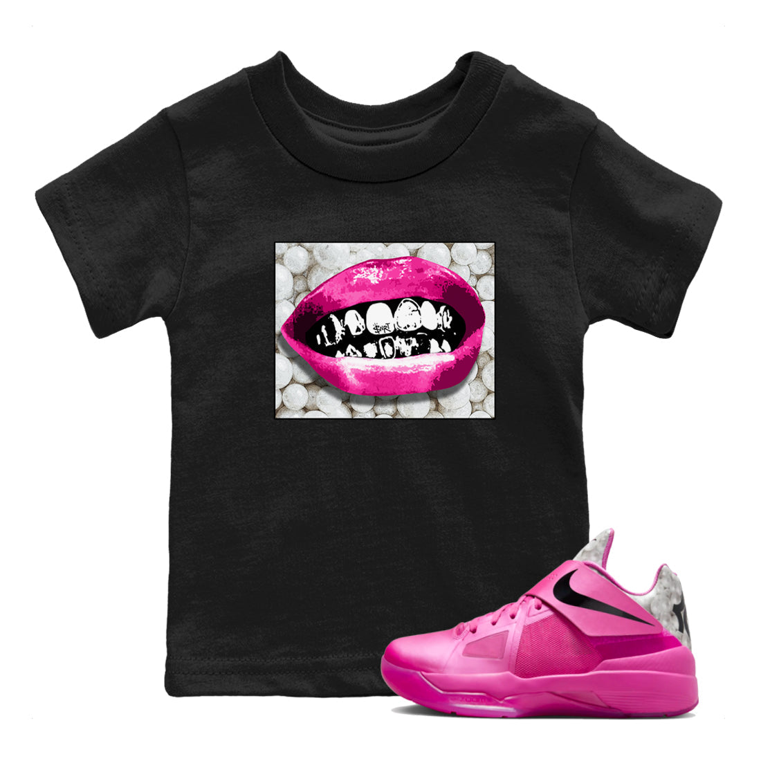 Nike KD 4 Retro Aunt Pearl shirts to match jordans Grillz Lips sneaker match tees Nike KD 4 Aunt Pearl match shoes to clothes Drip Gear Zone Youth Baby Black 1 tee