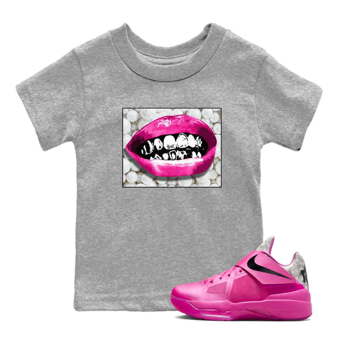 Nike KD 4 Retro Aunt Pearl shirts to match jordans Grillz Lips sneaker match tees Nike KD 4 Aunt Pearl match shoes to clothes Drip Gear Zone Youth Baby Heather Grey 1 tee