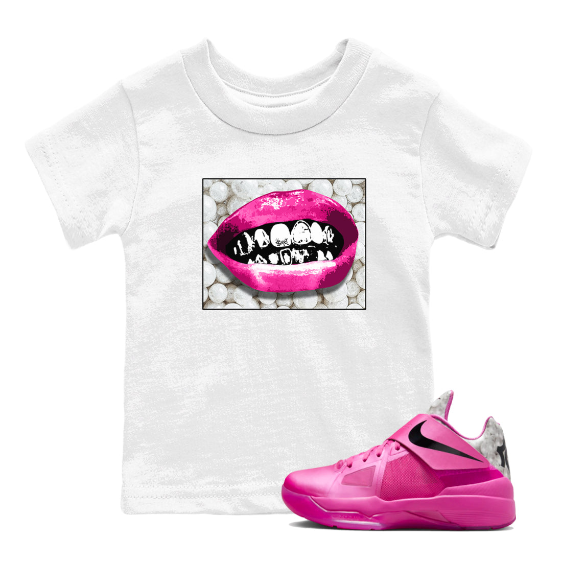 Nike KD 4 Retro Aunt Pearl shirts to match jordans Grillz Lips sneaker match tees Nike KD 4 Aunt Pearl match shoes to clothes Drip Gear Zone Youth Baby White 1 tee
