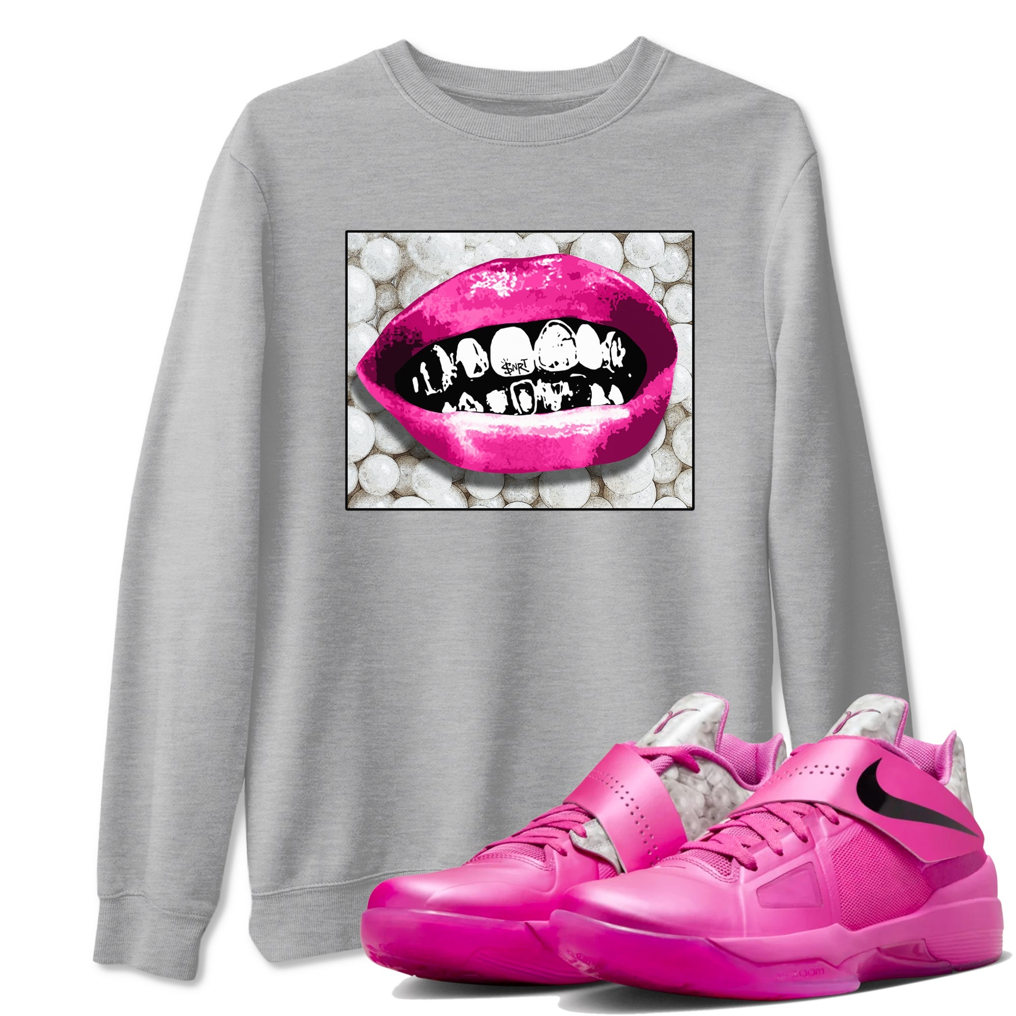 Nike KD 4 Retro Aunt Pearl shirts to match jordans Grillz Lips sneaker match tees Nike KD 4 Aunt Pearl match shoes to clothes Drip Gear Zone unisex cotton Heather Grey 1 shirts