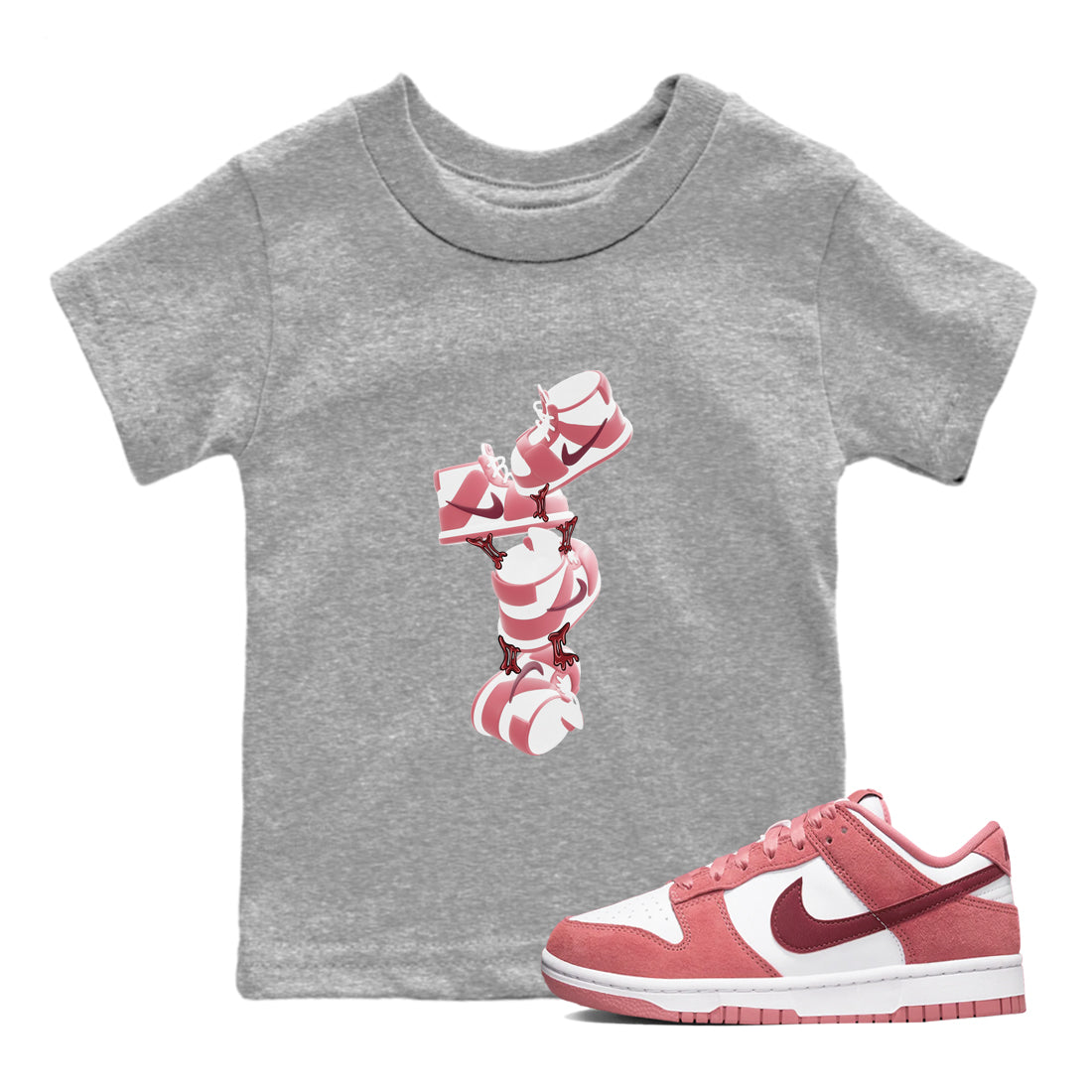 Dunk Valentines Day 2024 shirt to match jordans Gum Stuck On Shoes sneaker tees Dunk Happy Valentines Day 2024 Drip Gear Zone Baby Toddler Heather Grey 1 T-Shirt