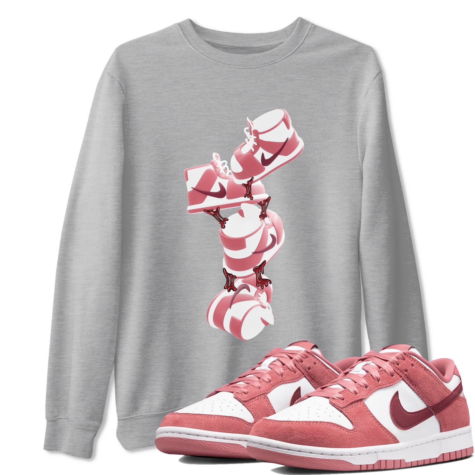 Dunk Valentines Day 2024 shirt to match jordans Gum Stuck On Shoes sneaker tees Dunk Happy Valentines Day 2024 Drip Gear Zone Unisex Heather Grey 1 T-Shirt