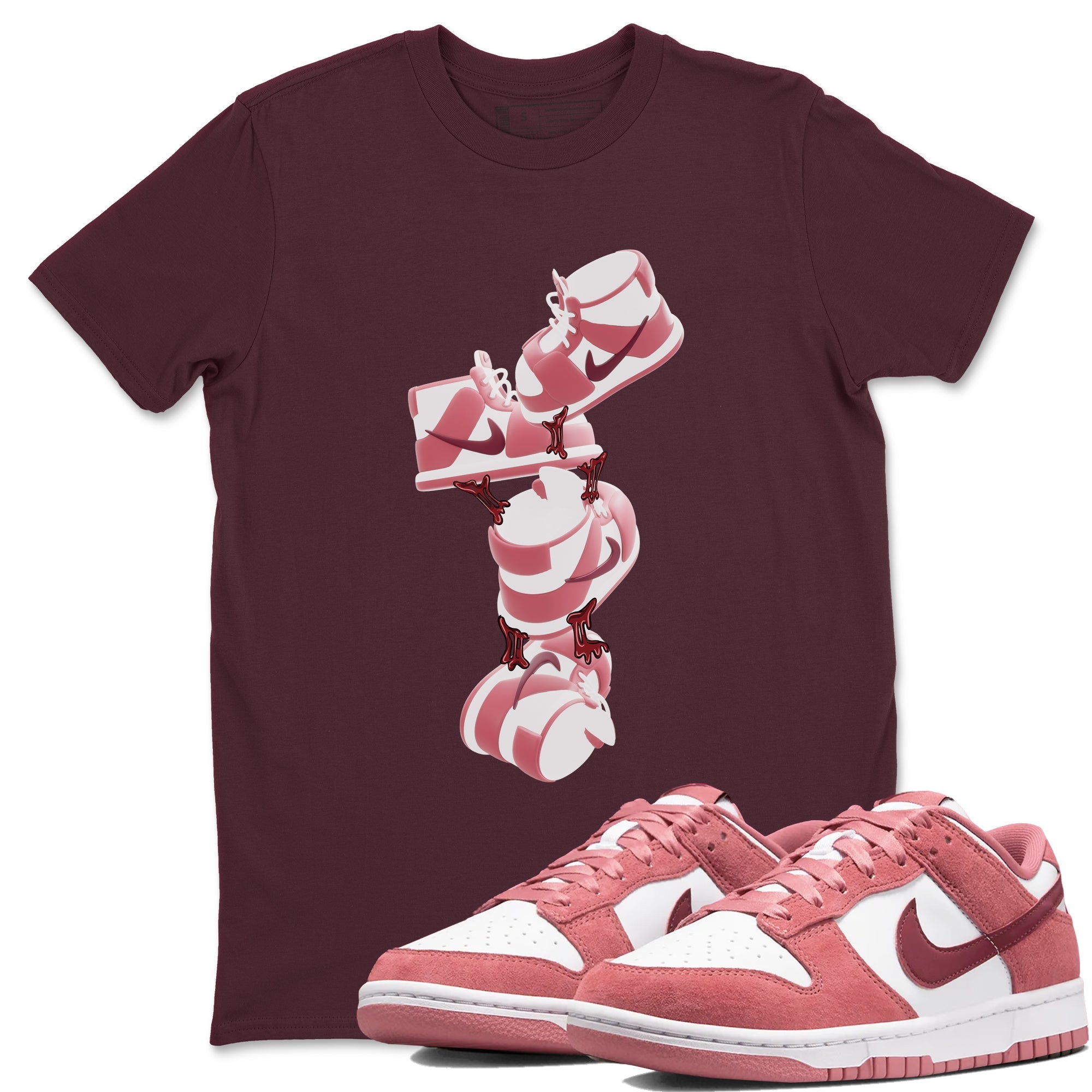 Dunk Valentines Day 2024 shirt to match jordans Gum Stuck On Shoes sneaker tees Dunk Happy Valentines Day 2024 Drip Gear Zone Unisex Maroon 1 T-Shirt