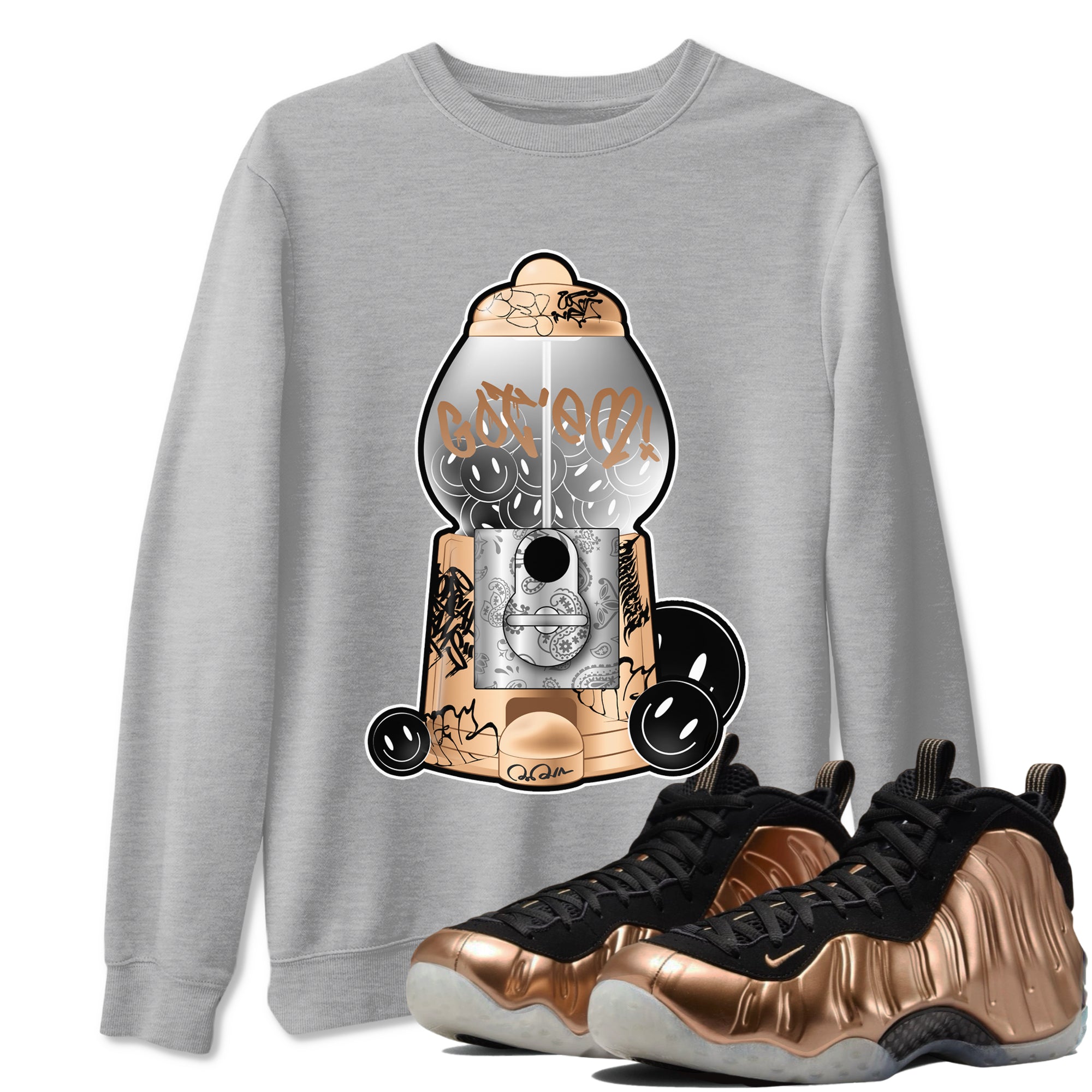 Foams One Metallic Copper shirts to match jordans Gumball Machine sneaker match tees Air Foamposite One Metallic Copper match shoes to clothes Drip Gear Zone unisex cotton Heather Grey 1 shirts