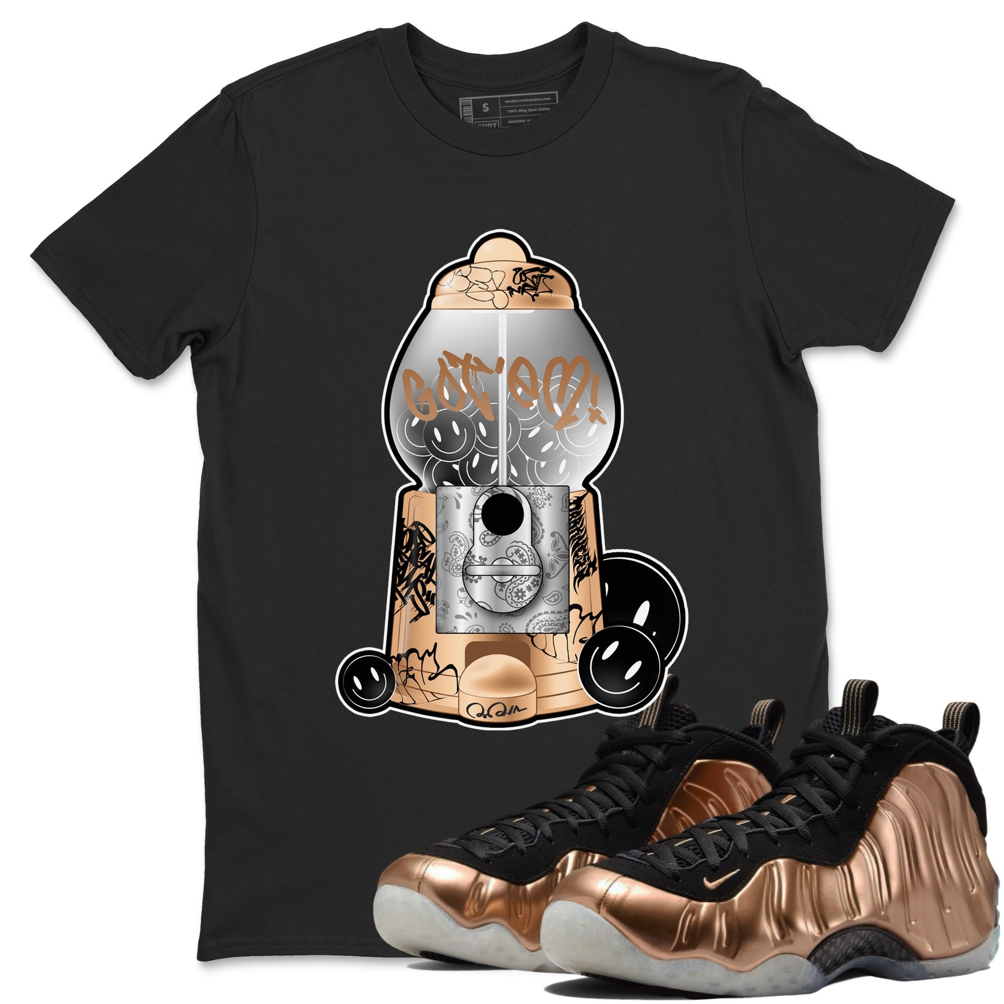 Foams One Metallic Copper shirts to match jordans Gumball Machine sneaker match tees Air Foamposite One Metallic Copper match shoes to clothes Drip Gear Zone unisex cotton Black 1 shirts