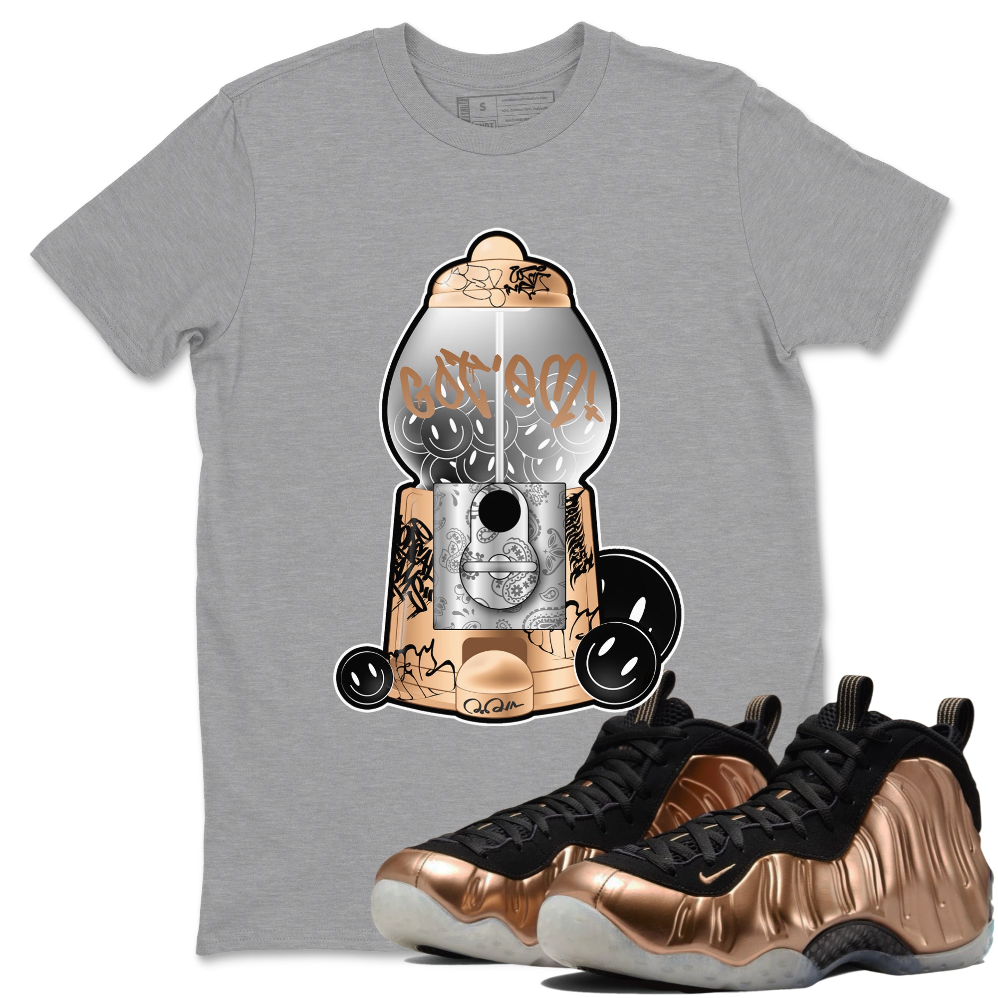 Foams One Metallic Copper shirts to match jordans Gumball Machine sneaker match tees Air Foamposite One Metallic Copper match shoes to clothes Drip Gear Zone unisex cotton Heather Grey 1 shirts