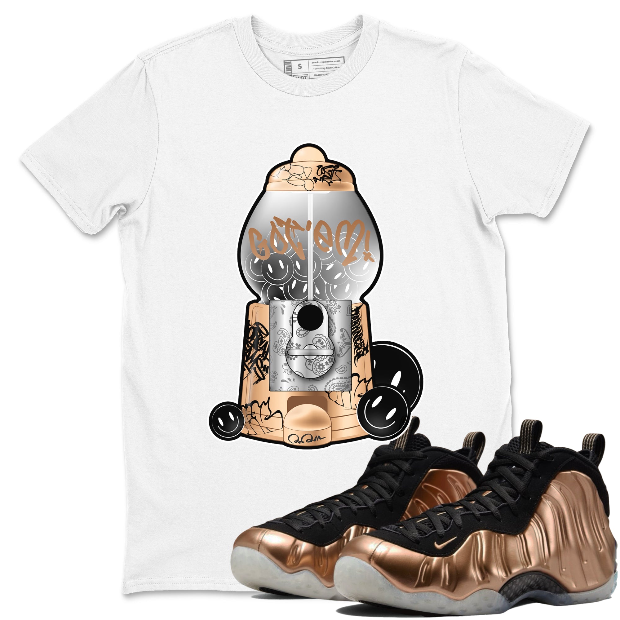 Foams One Metallic Copper shirts to match jordans Gumball Machine sneaker match tees Air Foamposite One Metallic Copper match shoes to clothes Drip Gear Zone unisex cotton White 1 shirts