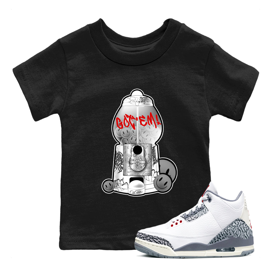 3s Cement Grey shirts to match jordans Gumball Machine sneaker match tees Air Jordan 3 Cement Grey Drip Gear Zone Youth Baby Black 1 crew neck shirts