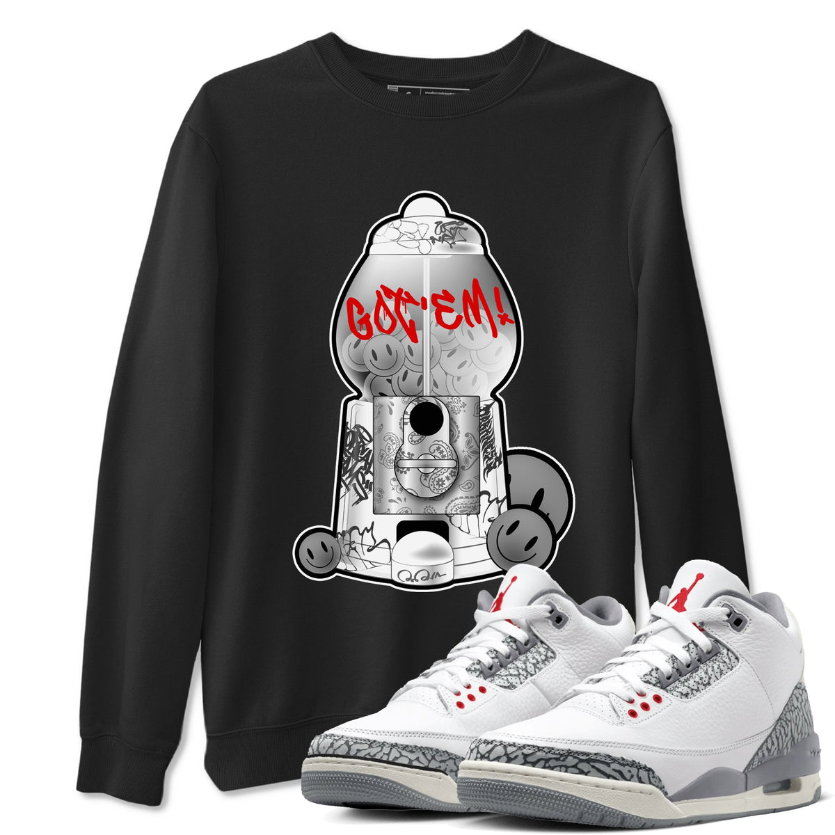 3s Cement Grey shirts to match jordans Gumball Machine sneaker match tees Air Jordan 3 Cement Grey Drip Gear Zone unisex cotton Black 1 crew neck shirts