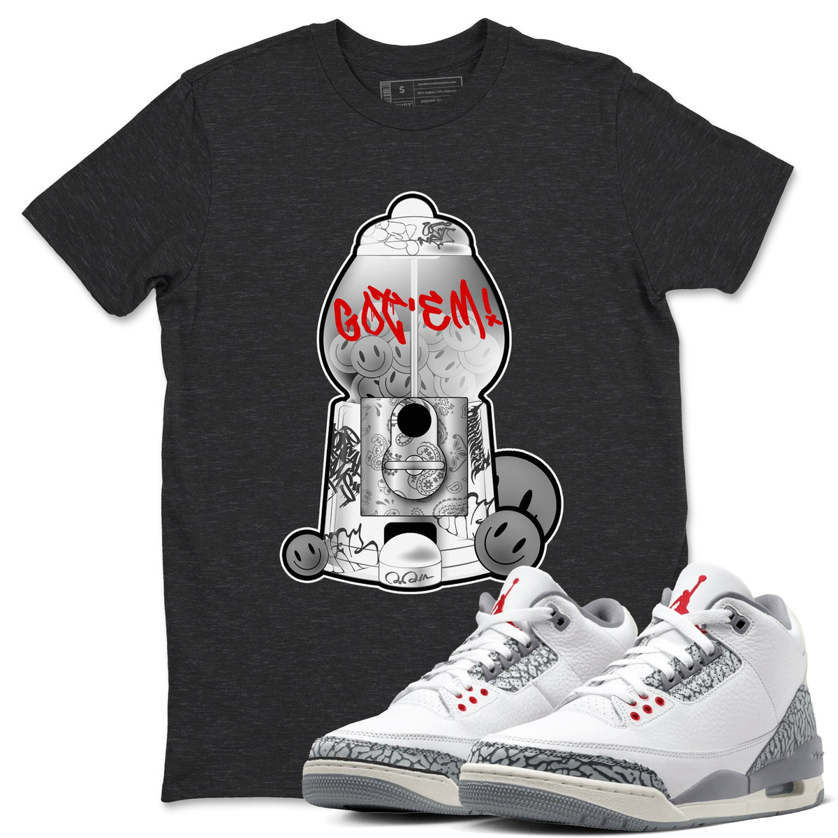 3s Cement Grey shirts to match jordans Gumball Machine sneaker match tees Air Jordan 3 Cement Grey Drip Gear Zone unisex cotton Charcoal Heather 1 crew neck shirts