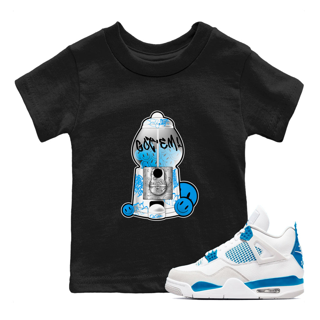 Air Jordan 4 Industrial Blue shirt to match jordans Gumball Machine sneaker tees Air Jordan 4 Military Blue Drip Gear Zone baby toddler Black 1 cotton Shirt