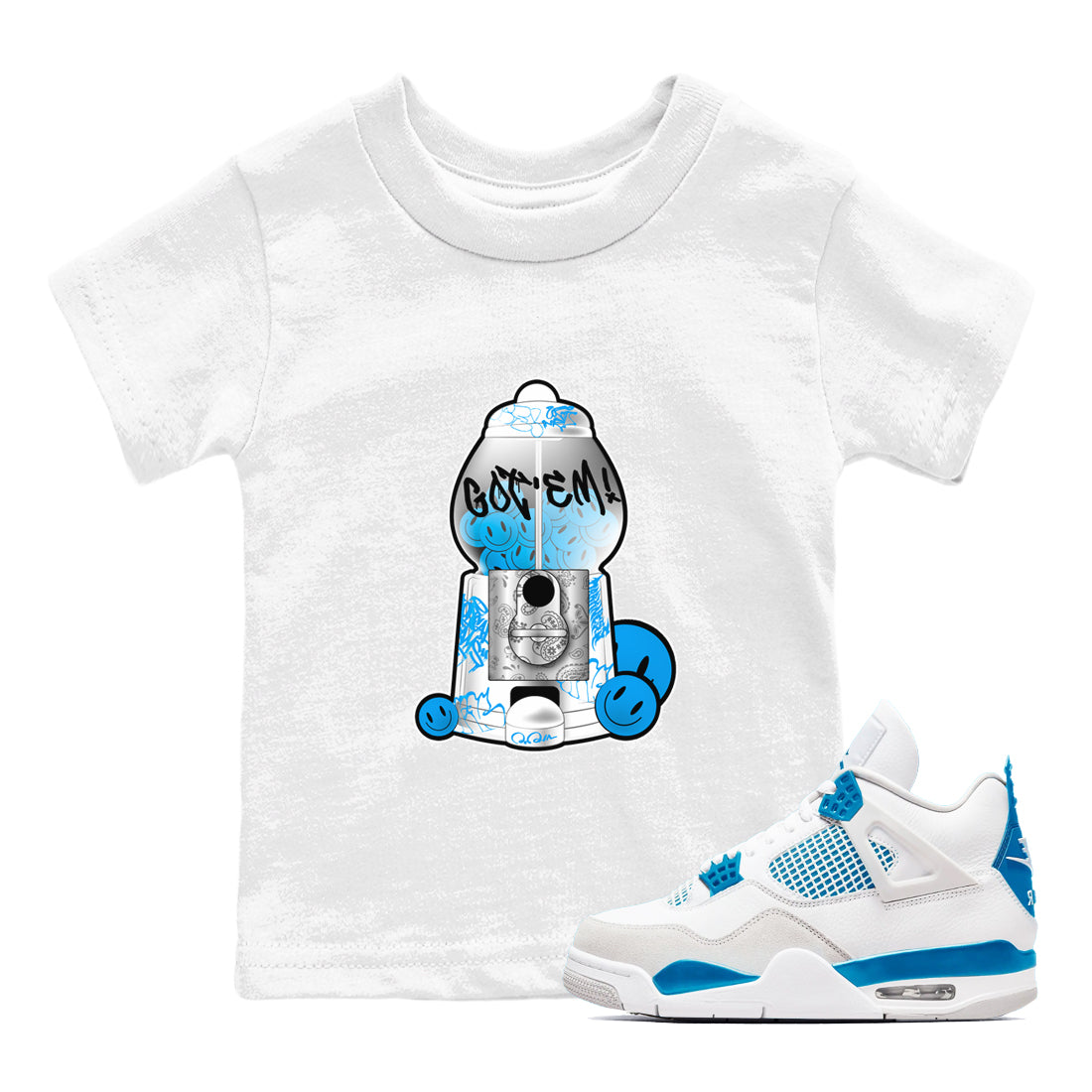 Air Jordan 4 Industrial Blue shirt to match jordans Gumball Machine sneaker tees Air Jordan 4 Military Blue Drip Gear Zone baby toddler White 1 cotton Shirt