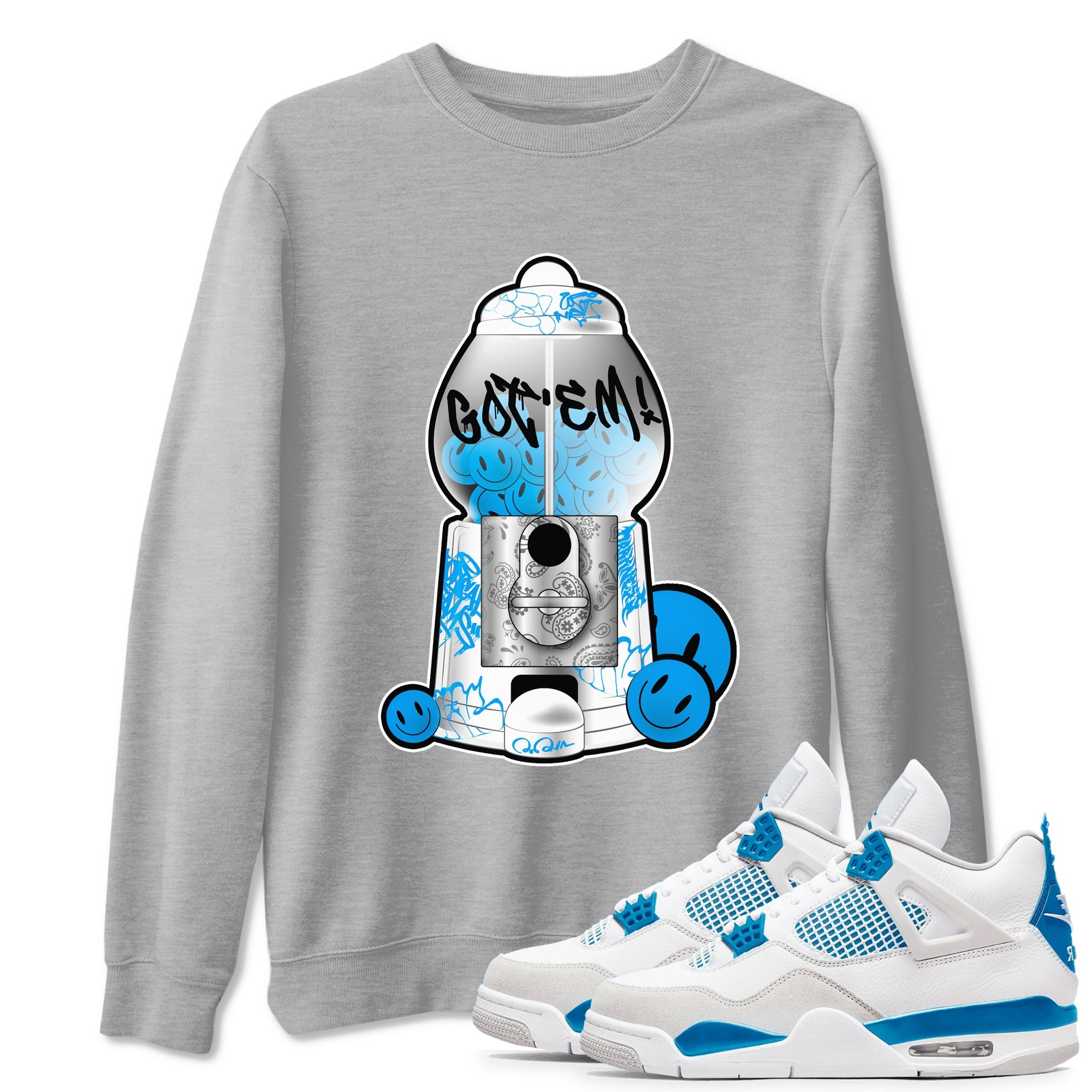 Air Jordan 4 Industrial Blue shirt to match jordans Gumball Machine sneaker tees Air Jordan 4 Military Blue Drip Gear Zone unisex cotton Heather Grey 1 crew neck shirt