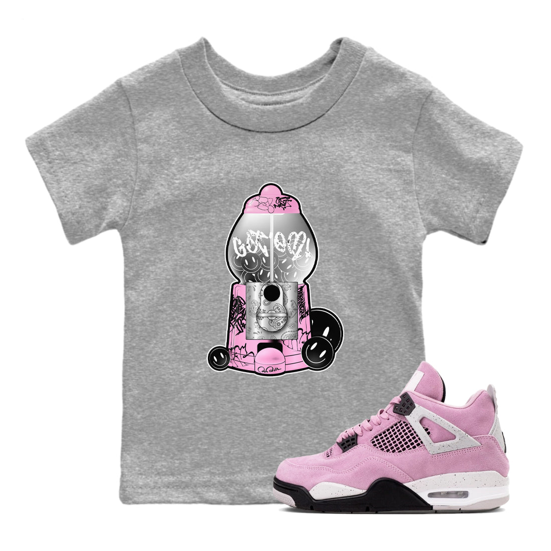 Air Jordan 4  Retro Orchid shirts to match jordans Gumball Machine sneaker match tees 4s WMNS Orchid match shoes to clothes Drip Gear Zone Youth Baby Heather Grey 1 tee
