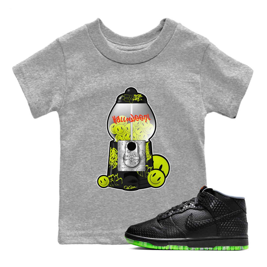 Dunk Halloween shirt to match jordans Gumball Machine sneaker tees halloween horror nights Nike Dunk Halloween Drip Gear Zone Baby Toddler Heather Grey 1 T-Shirt