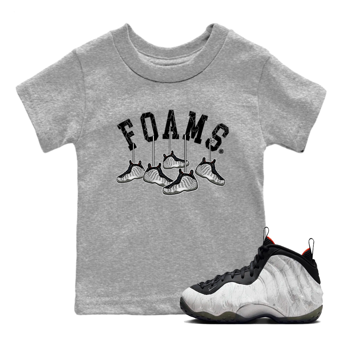 Foams One Jin shirts to match jordans Hanging Sneakers sneaker match tees Air Foamposite One Jin match shoes to clothes Drip Gear Zone Youth Baby Heather Grey 1 tee