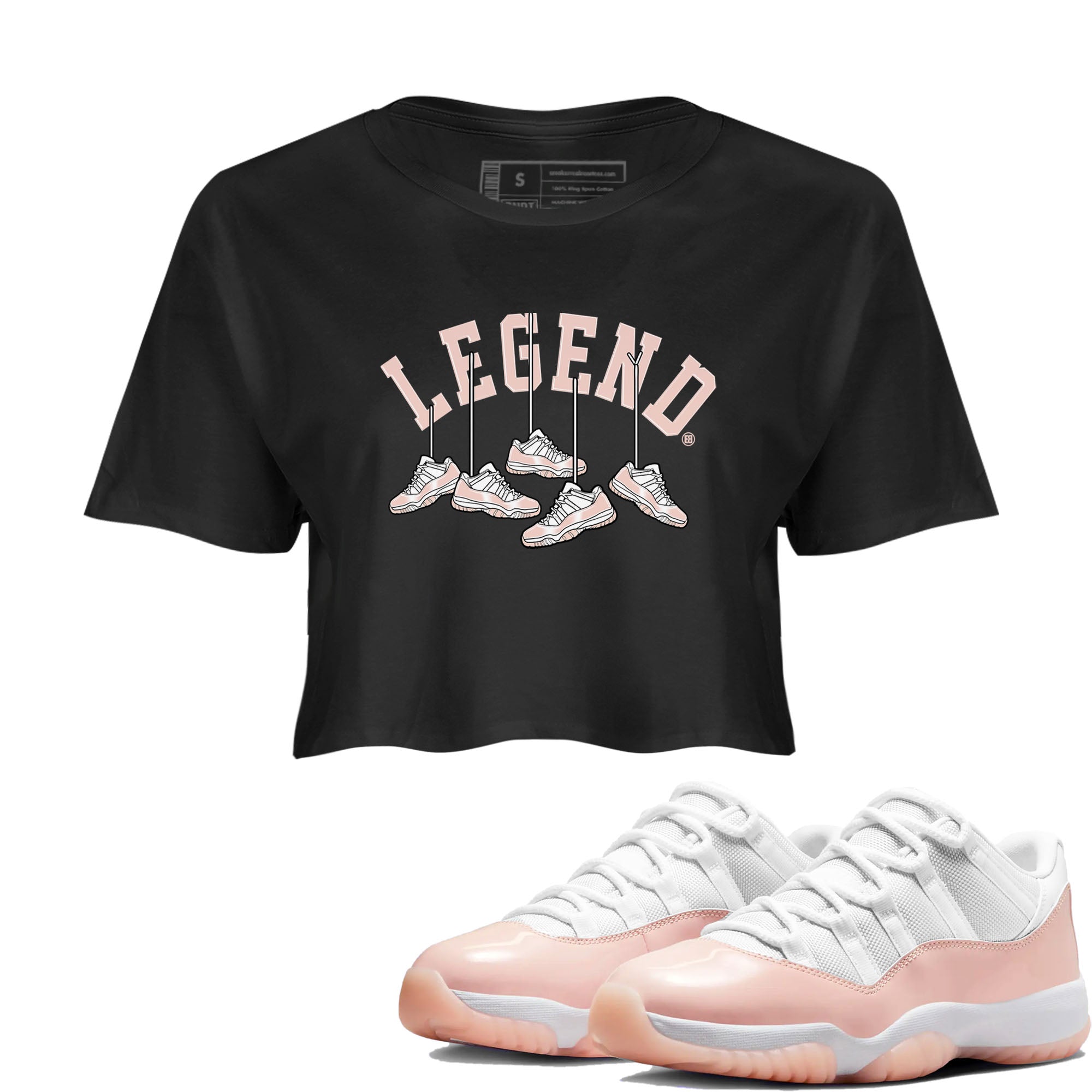 11s Legend Pink shirts to match jordans Hanging Sneakers sneaker match tees Air Jordan 11 Legend Pink Drip Gear Zone streetwear brand Black 1 crop tee