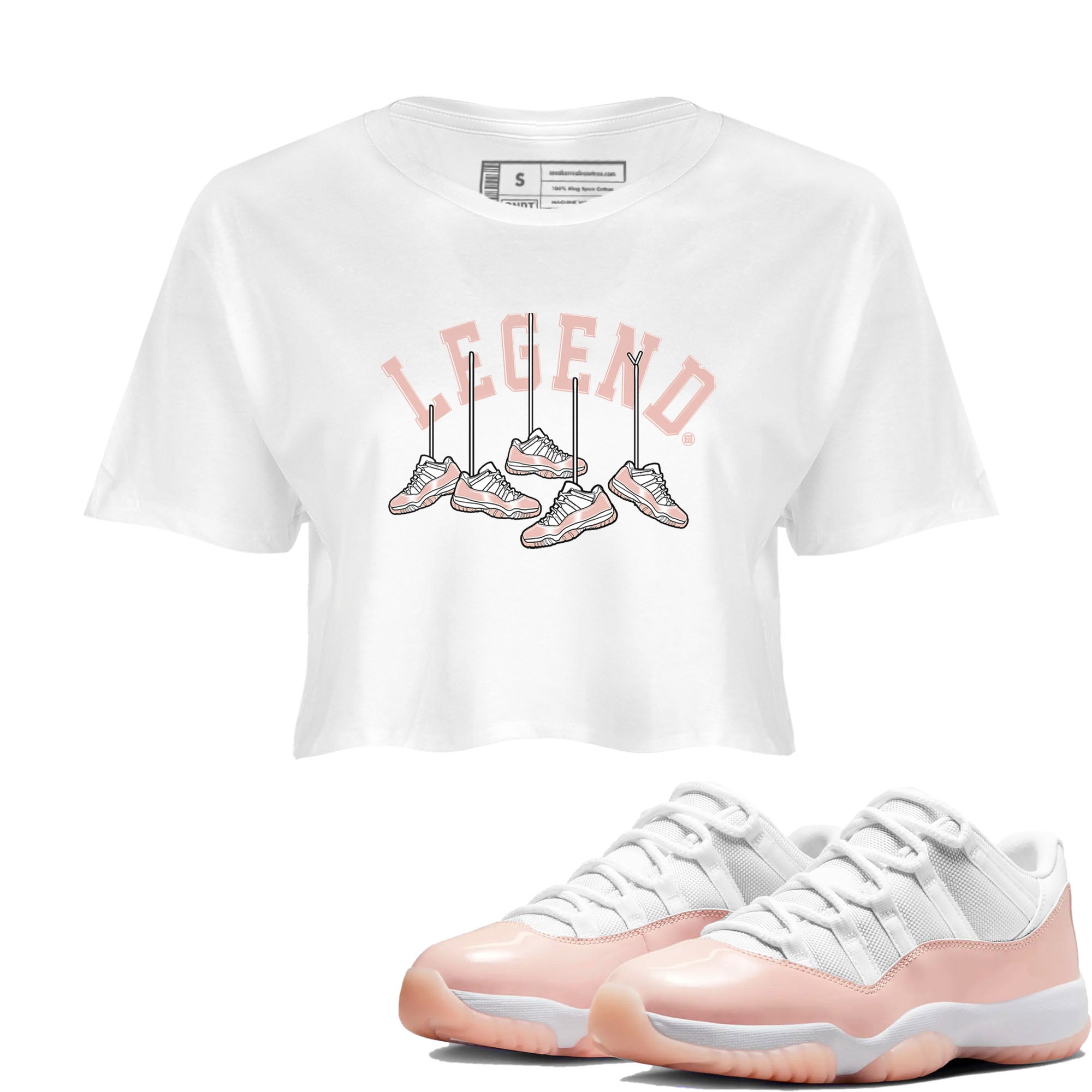 11s Legend Pink shirts to match jordans Hanging Sneakers sneaker match tees Air Jordan 11 Legend Pink Drip Gear Zone streetwear brand White 1 crop tee