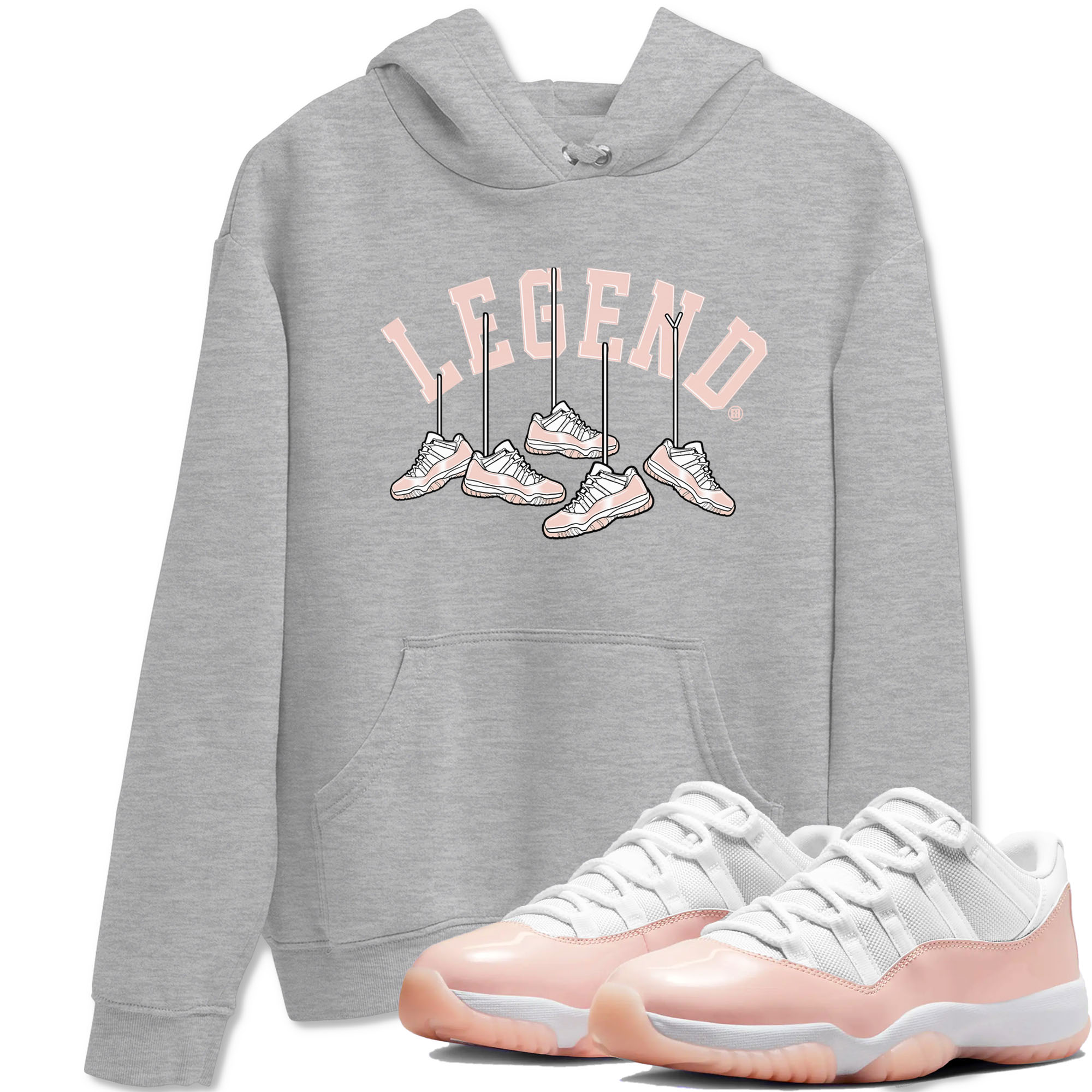 11s Legend Pink shirts to match jordans Hanging Sneakers sneaker match tees Air Jordan 11 Legend Pink Drip Gear Zone streetwear brand Heather Grey 1 unisex cotton tee