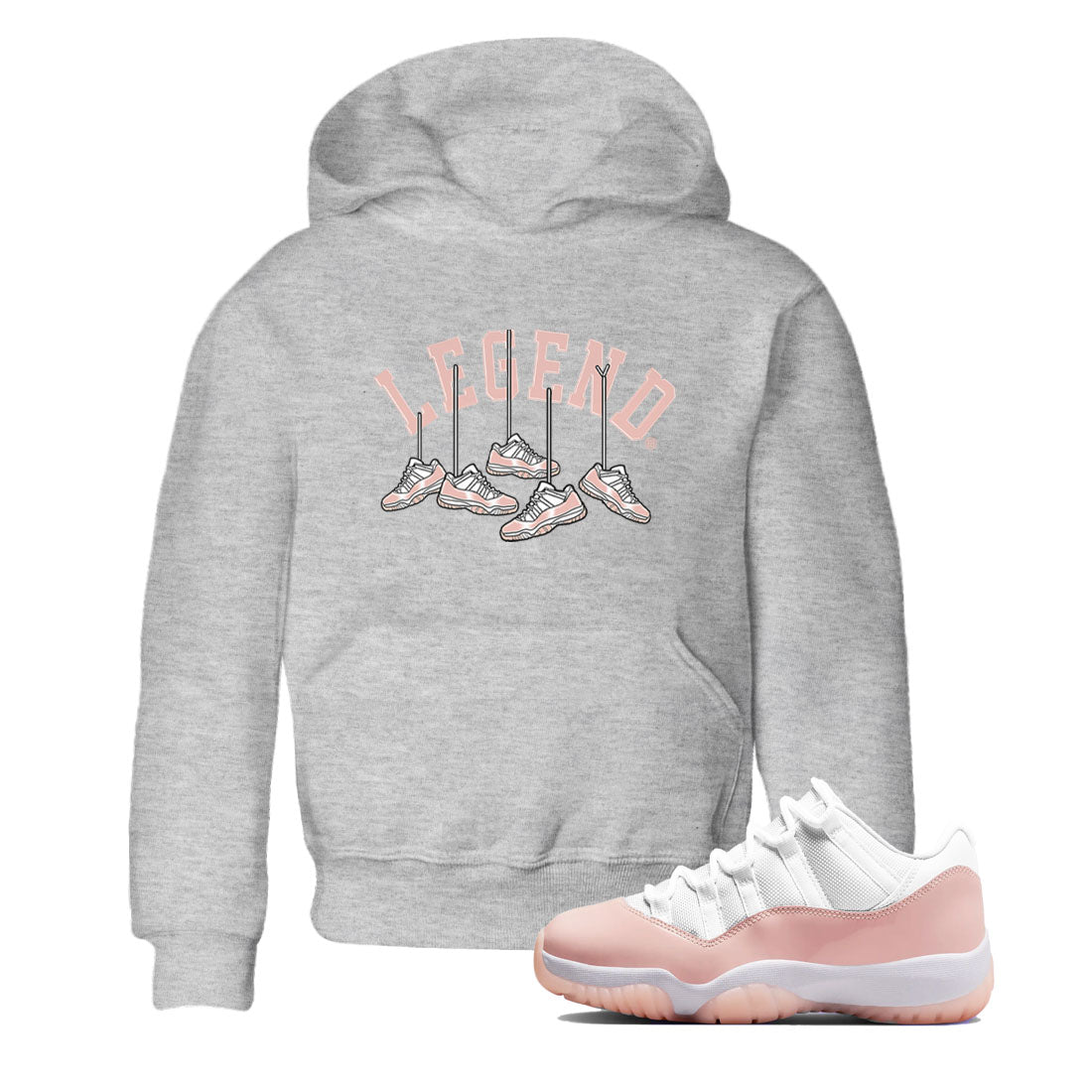 11s Legend Pink shirts to match jordans Hanging Sneakers sneaker match tees Air Jordan 11 Legend Pink Drip Gear Zone streetwear brand Baby and Youth Heather Grey 1 cotton tee