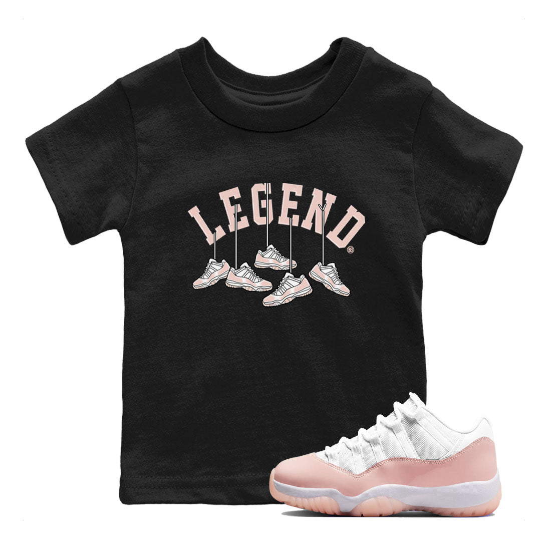 11s Legend Pink shirts to match jordans Hanging Sneakers sneaker match tees Air Jordan 11 Legend Pink Drip Gear Zone streetwear brand Baby and Youth Black 1 cotton tee