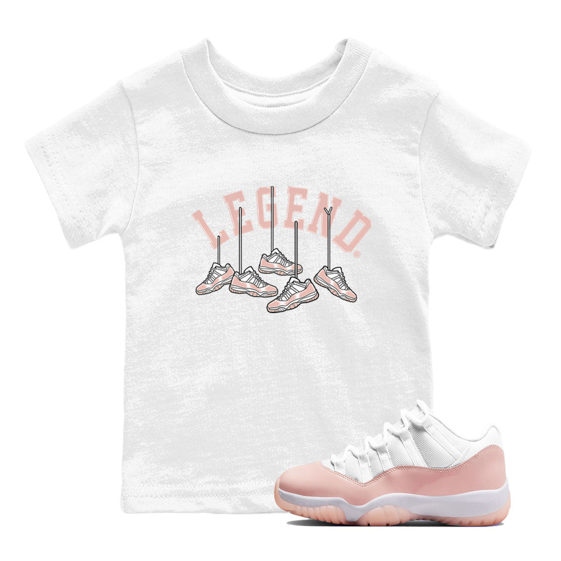 11s Legend Pink shirts to match jordans Hanging Sneakers sneaker match tees Air Jordan 11 Legend Pink Drip Gear Zone streetwear brand Baby and Youth White 1 cotton tee
