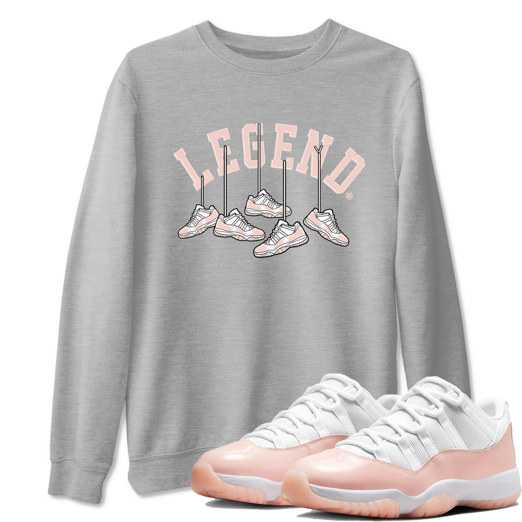11s Legend Pink shirts to match jordans Hanging Sneakers sneaker match tees Air Jordan 11 Legend Pink Drip Gear Zone streetwear brand Heather Grey 1 unisex cotton tee