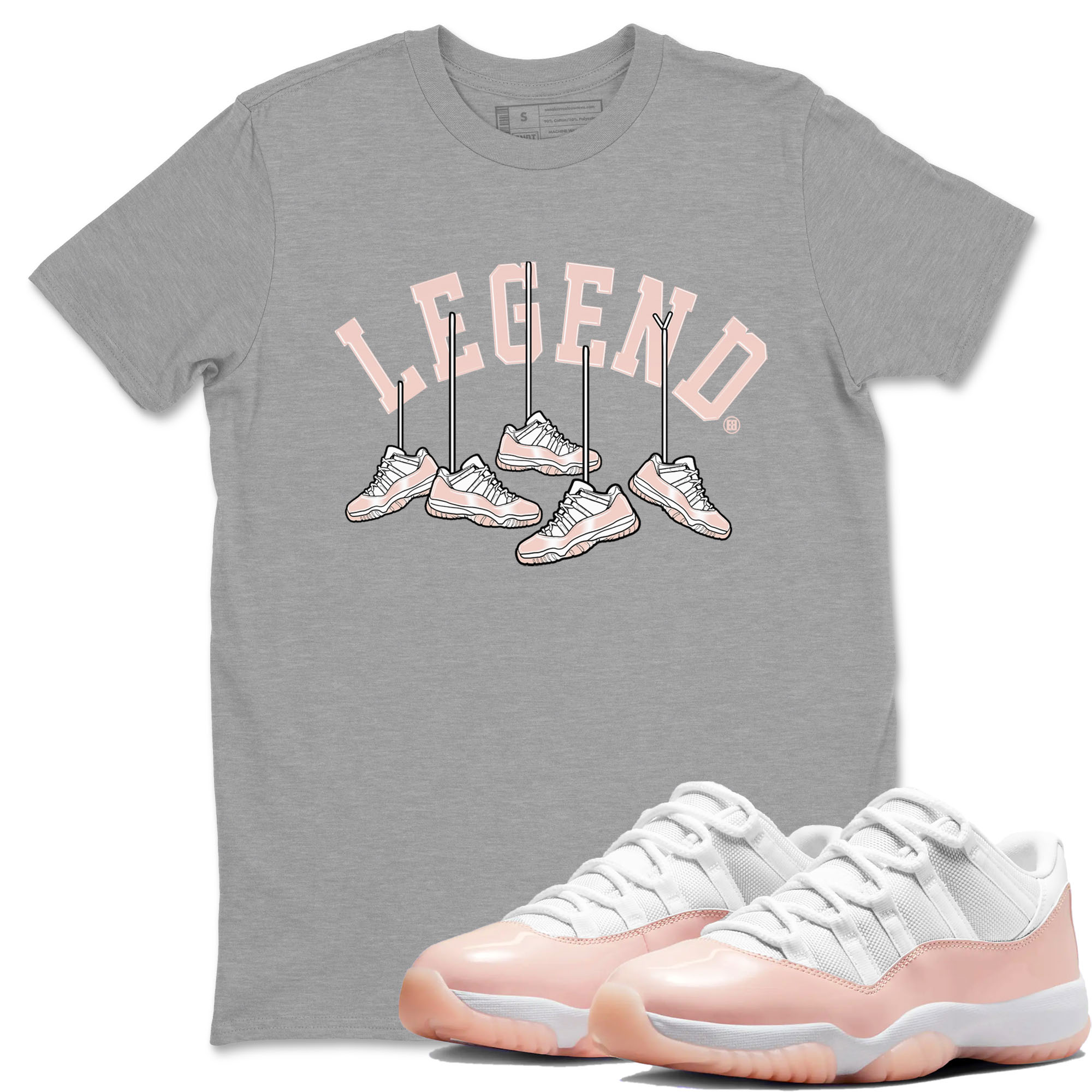 11s Legend Pink shirts to match jordans Hanging Sneakers sneaker match tees Air Jordan 11 Legend Pink Drip Gear Zone streetwear brand Heather Grey 1 unisex cotton tee