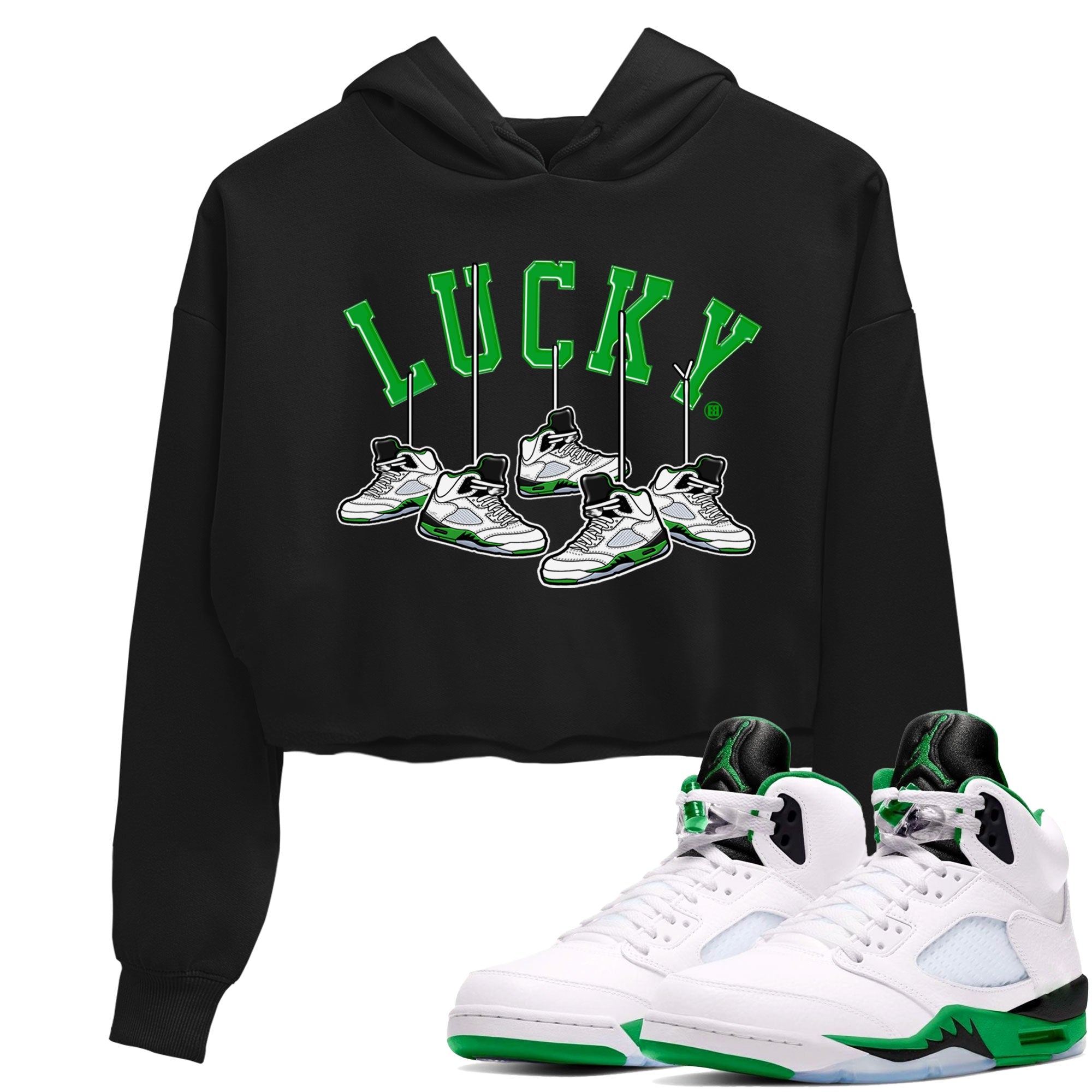 AJ5 Retro Lucky Green shirt to match jordans Hanging Sneakers sneaker tees Air Jordan 5 Retro Lucky Green Drip Gear Zone Casual Crew Neck T-Shirt Black 1 Crop T-Shirt