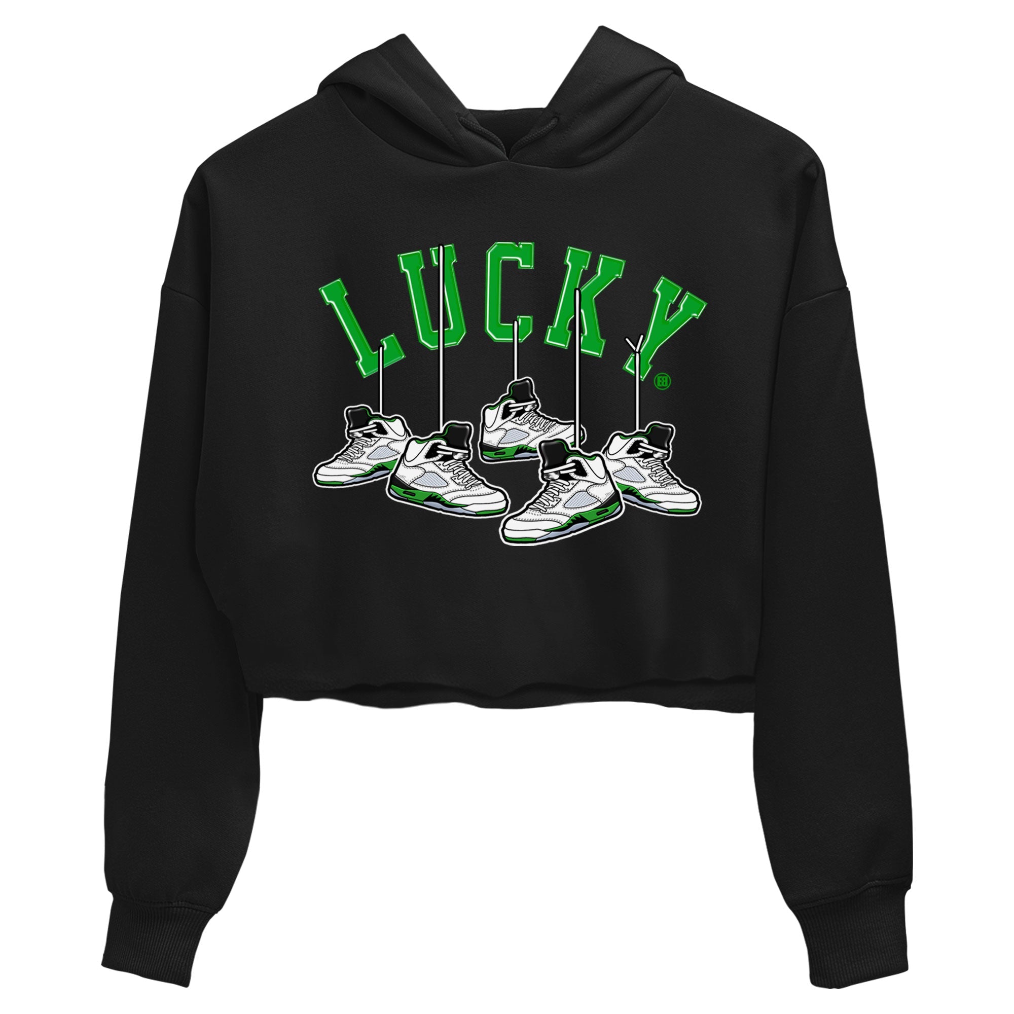 AJ5 Retro Lucky Green shirt to match jordans Hanging Sneakers sneaker tees Air Jordan 5 Retro Lucky Green Drip Gear Zone Casual Crew Neck T-Shirt Black 2 Crop T-Shirt