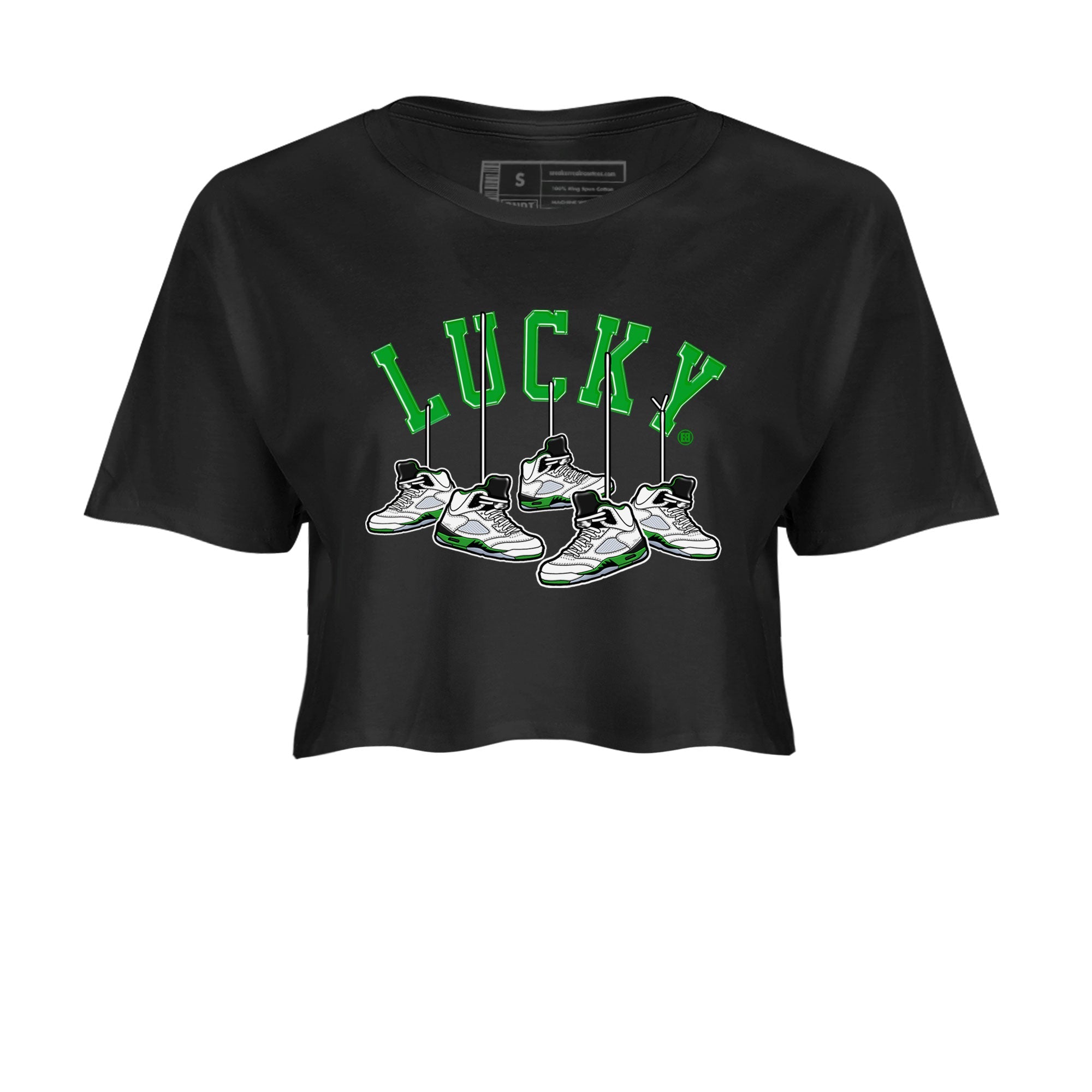 AJ5 Retro Lucky Green shirt to match jordans Hanging Sneakers sneaker tees Air Jordan 5 Retro Lucky Green Drip Gear Zone Casual Crew Neck T-Shirt Black 2 Crop T-Shirt