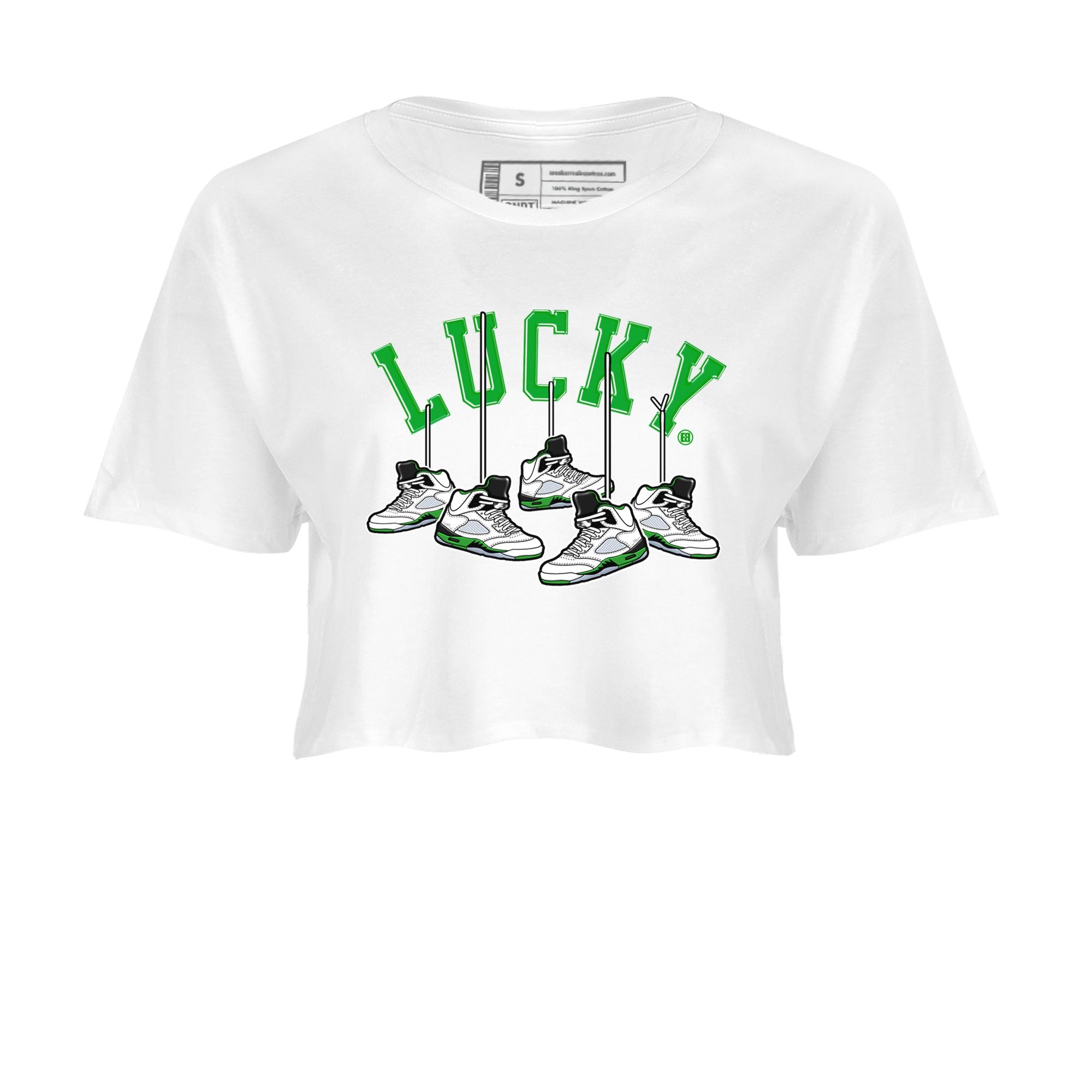 AJ5 Retro Lucky Green shirt to match jordans Hanging Sneakers sneaker tees Air Jordan 5 Retro Lucky Green Drip Gear Zone Casual Crew Neck T-Shirt White 2 Crop T-Shirt