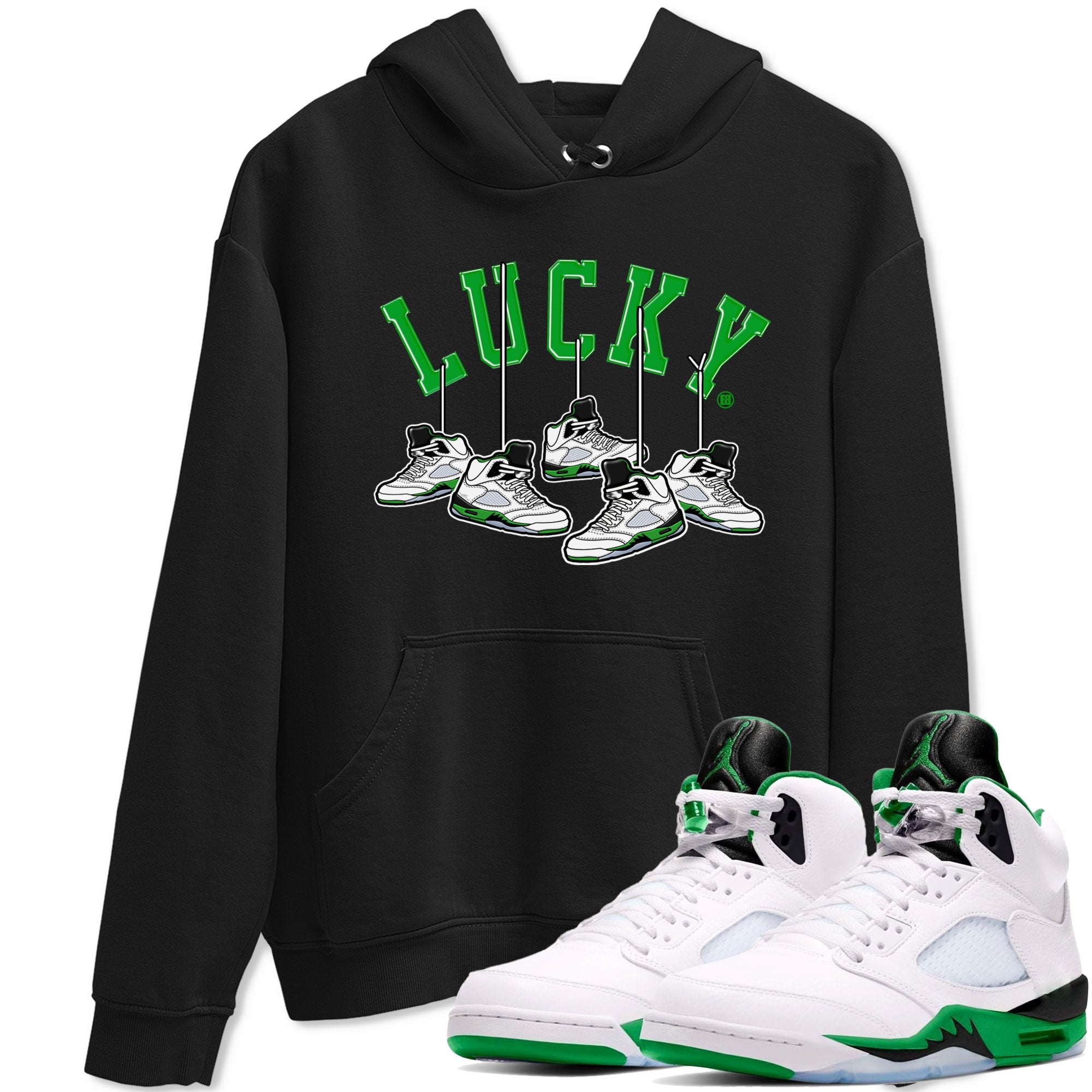 AJ5 Retro Lucky Green shirt to match jordans Hanging Sneakers sneaker tees Air Jordan 5 Retro Lucky Green Drip Gear Zone Casual Crew Neck T-Shirt Unisex Black 1 T-Shirt