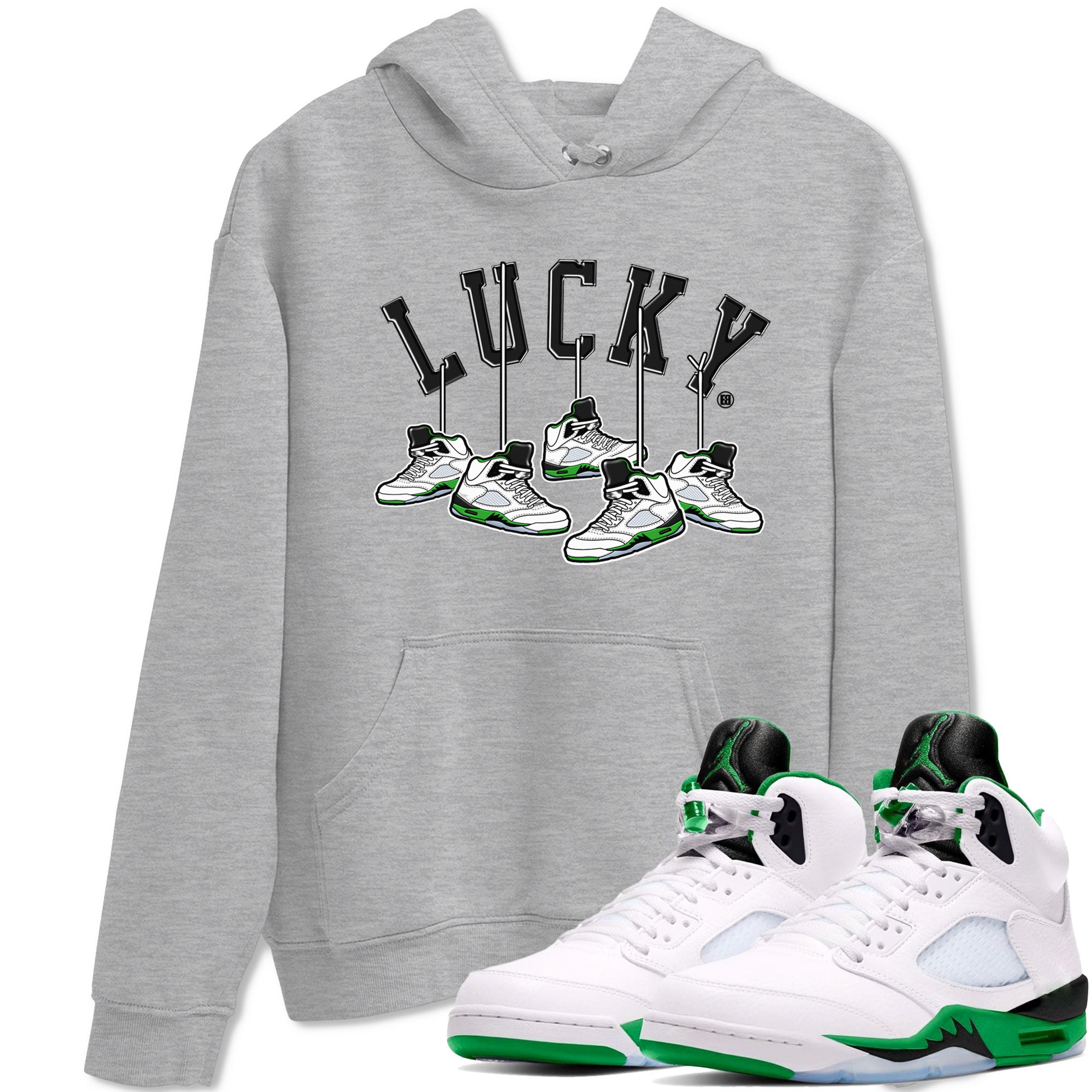 AJ5 Retro Lucky Green shirt to match jordans Hanging Sneakers sneaker tees Air Jordan 5 Retro Lucky Green Drip Gear Zone Casual Crew Neck T-Shirt Unisex Heather Grey 1 T-Shirt
