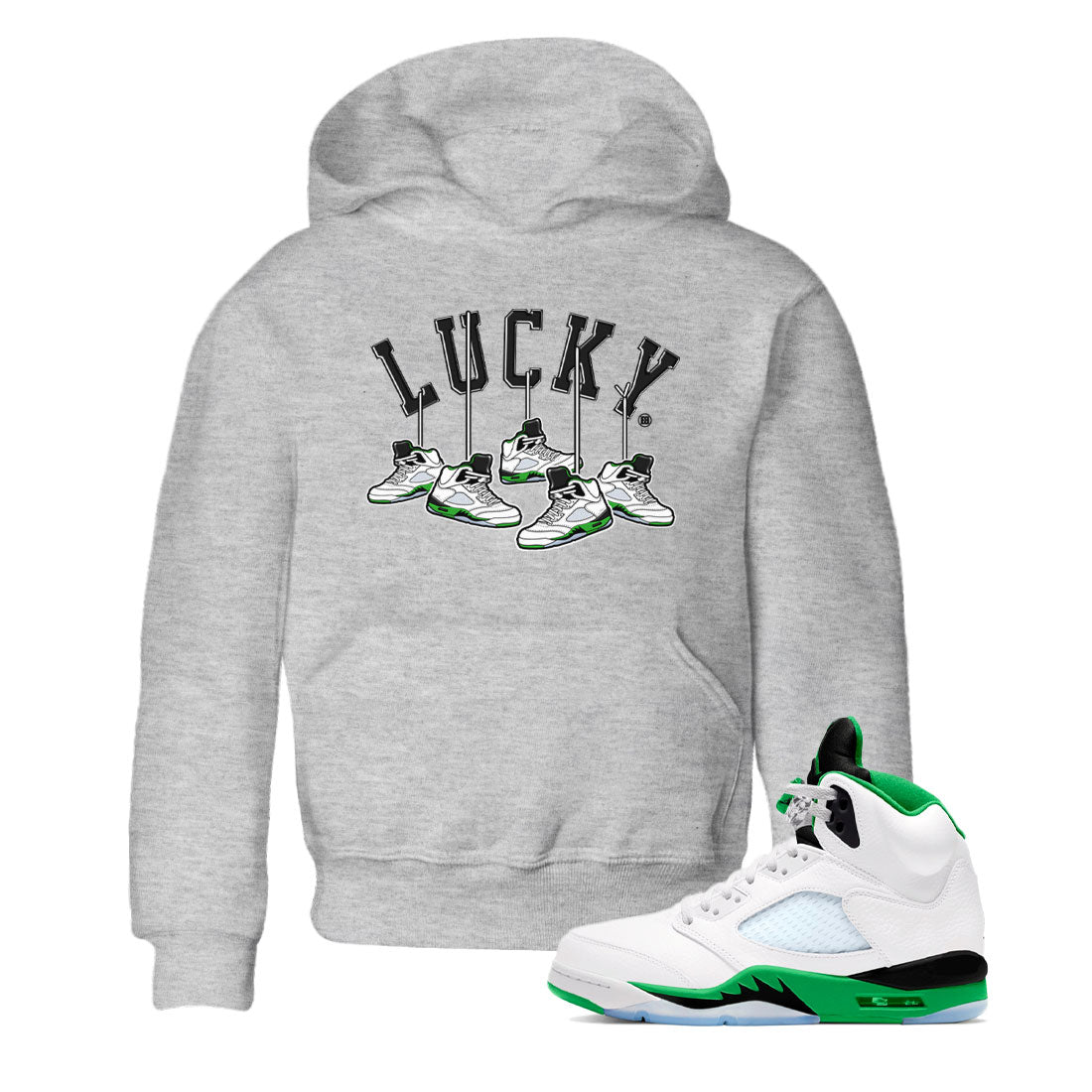 AJ5 Retro Lucky Green shirt to match jordans Hanging Sneakers sneaker tees Air Jordan 5 Retro Lucky Green Drip Gear Zone Casual Crew Neck T-Shirt Baby Toddler Heather Grey 1 T-Shirt