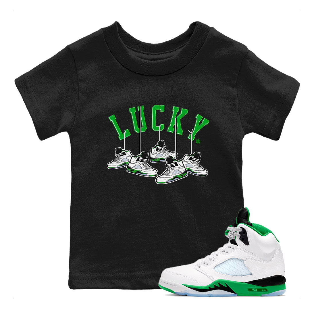 AJ5 Retro Lucky Green shirt to match jordans Hanging Sneakers sneaker tees Air Jordan 5 Retro Lucky Green Drip Gear Zone Casual Crew Neck T-Shirt Baby Toddler Black 1 T-Shirt