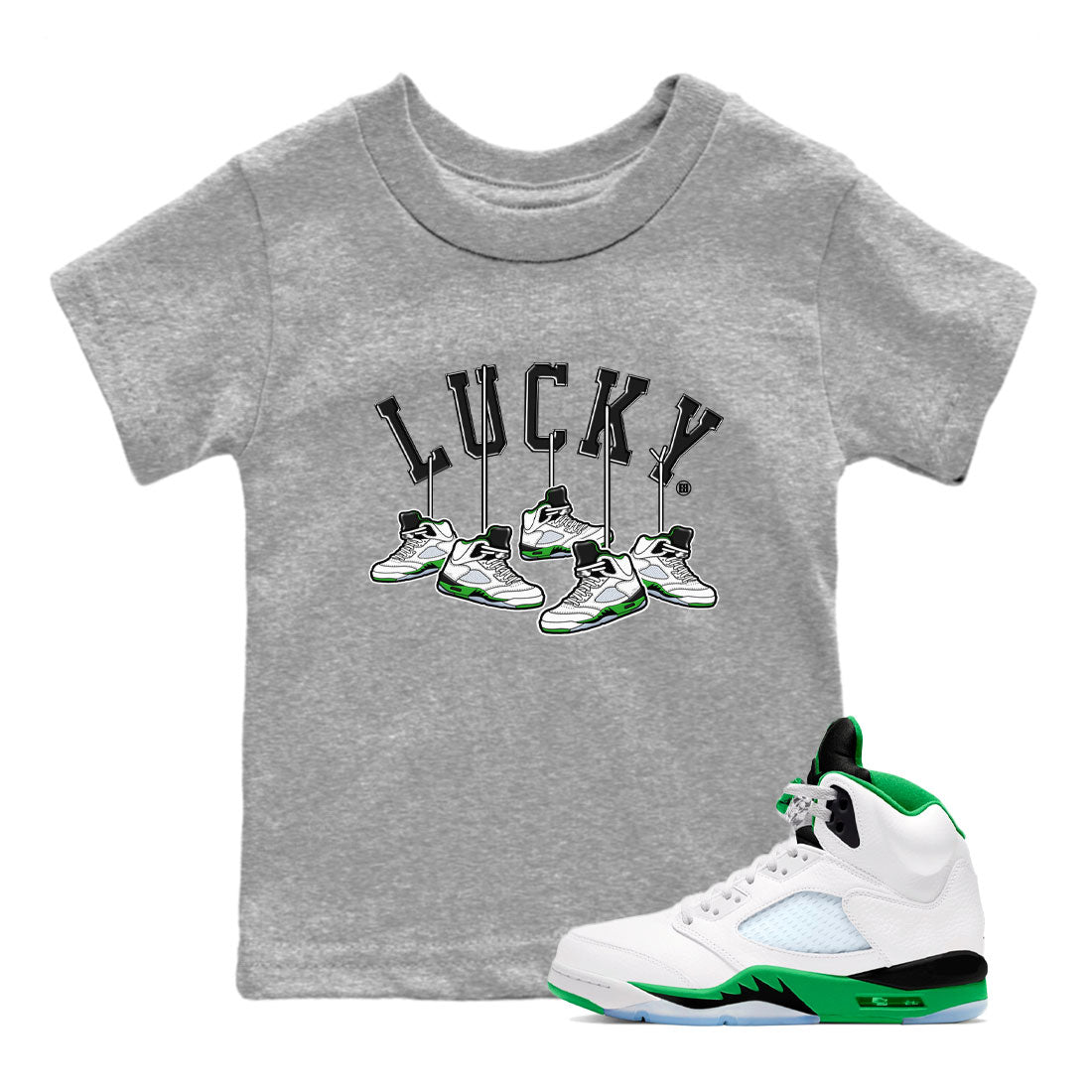 AJ5 Retro Lucky Green shirt to match jordans Hanging Sneakers sneaker tees Air Jordan 5 Retro Lucky Green Drip Gear Zone Casual Crew Neck T-Shirt Baby Toddler Heather Grey 1 T-Shirt