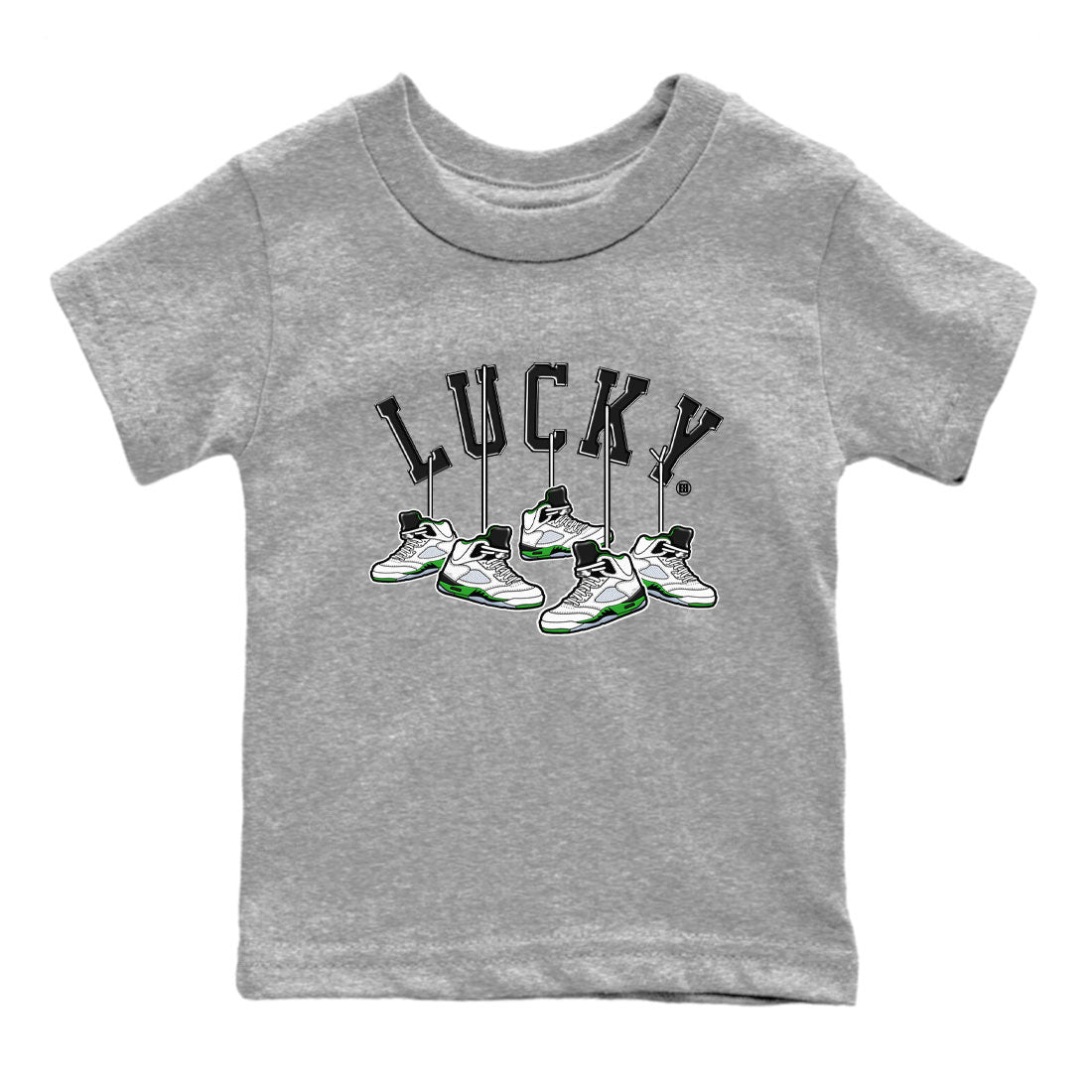 AJ5 Retro Lucky Green shirt to match jordans Hanging Sneakers sneaker tees Air Jordan 5 Retro Lucky Green Drip Gear Zone Casual Crew Neck T-Shirt Baby Toddler Heather Grey 2 T-Shirt