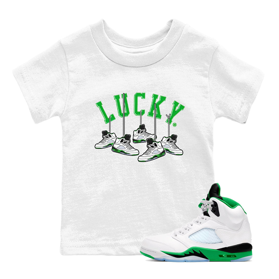 AJ5 Retro Lucky Green shirt to match jordans Hanging Sneakers sneaker tees Air Jordan 5 Retro Lucky Green Drip Gear Zone Casual Crew Neck T-Shirt Baby Toddler White 1 T-Shirt