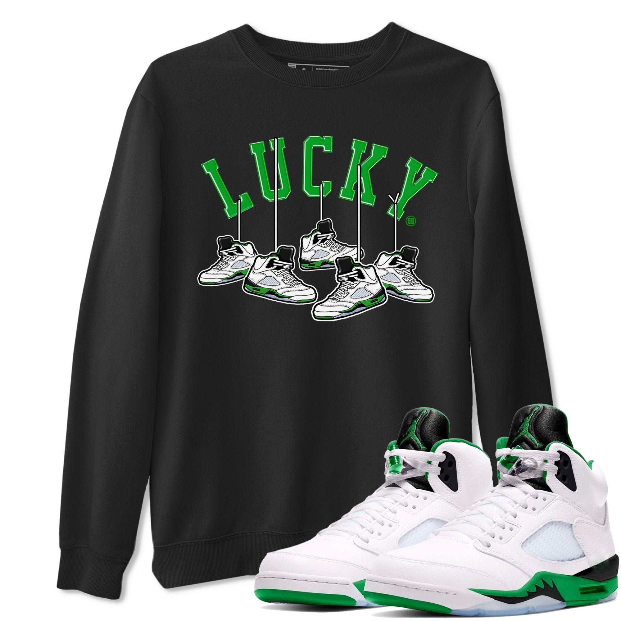 AJ5 Retro Lucky Green shirt to match jordans Hanging Sneakers sneaker tees Air Jordan 5 Retro Lucky Green Drip Gear Zone Casual Crew Neck T-Shirt Unisex Black 1 T-Shirt